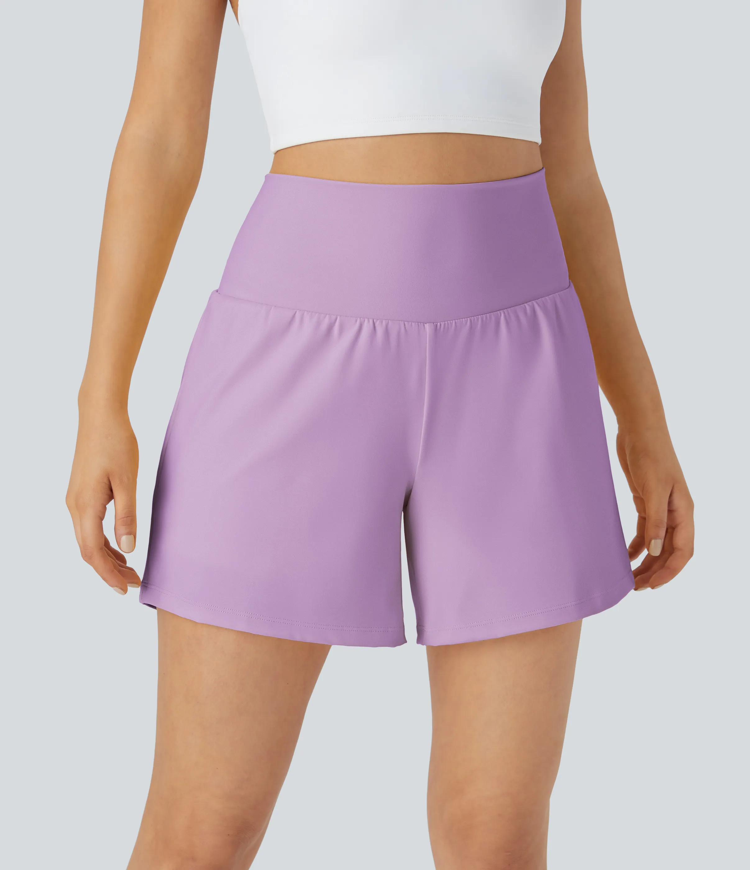 Halara Pantalón corto yoga 2 en 1 bolsillo trasero oculto tiro súper alto bolsillo lateral oculto 12.5cm-más largo - Orchid Bouquet - XS(Long) sold by Halara product image thumbnail 4