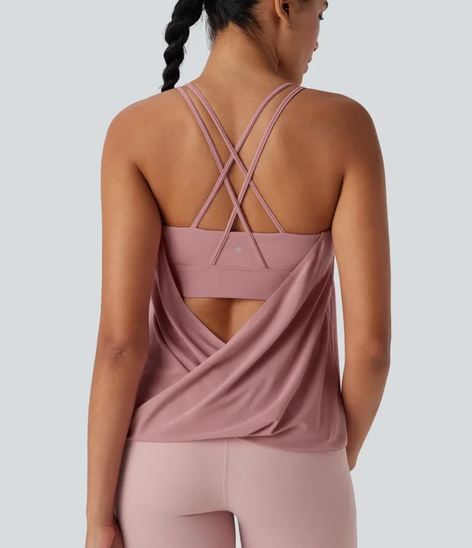 Halara Top yoga secado rápido tirante doble plisado cruzado espalda - Soft Berry - XS sold by Halara