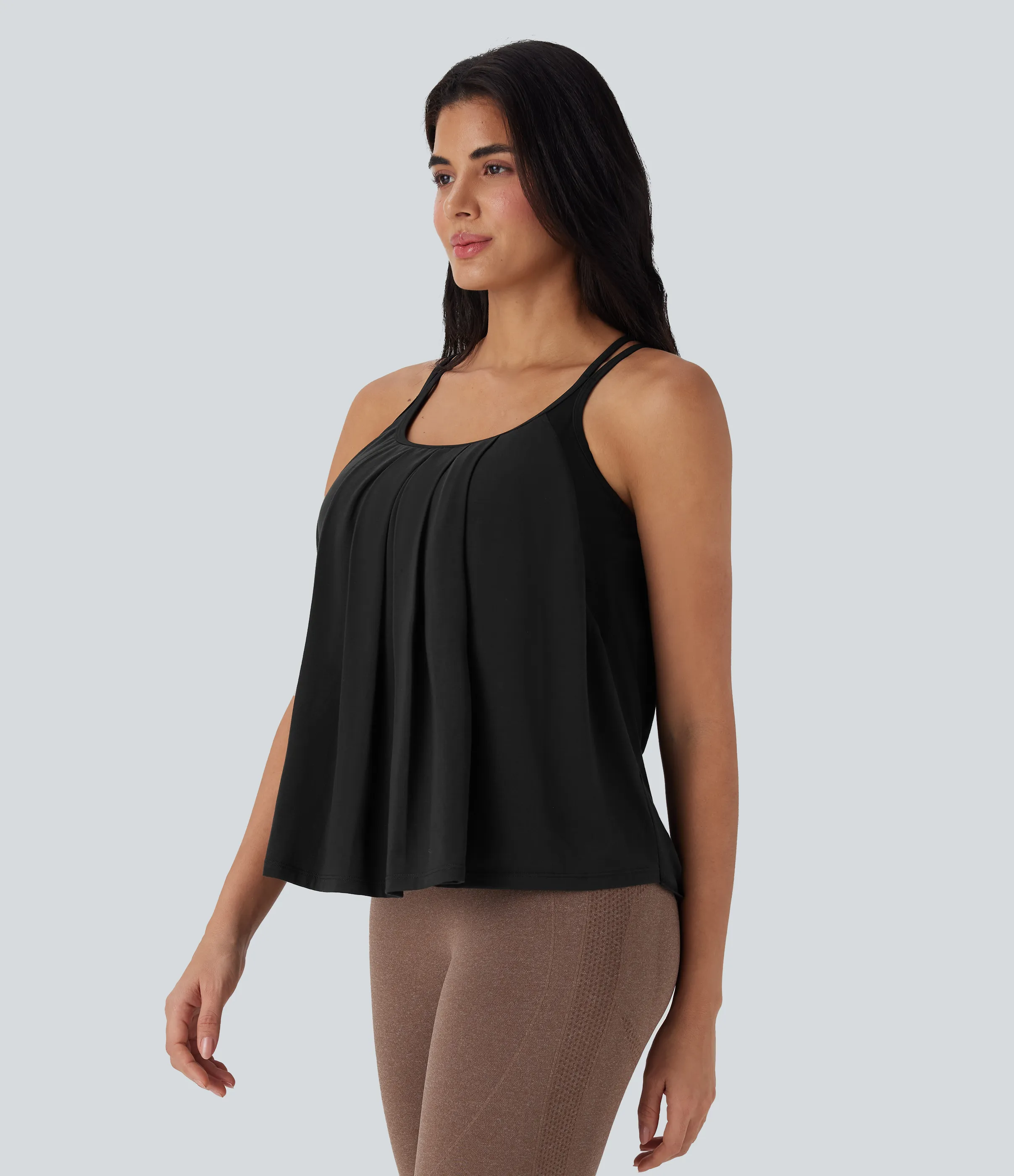 Halara Top camisero de yoga plisado con tirantes dobles y secado rápido en copas D-F - Black - M sold by Halara product image thumbnail 4