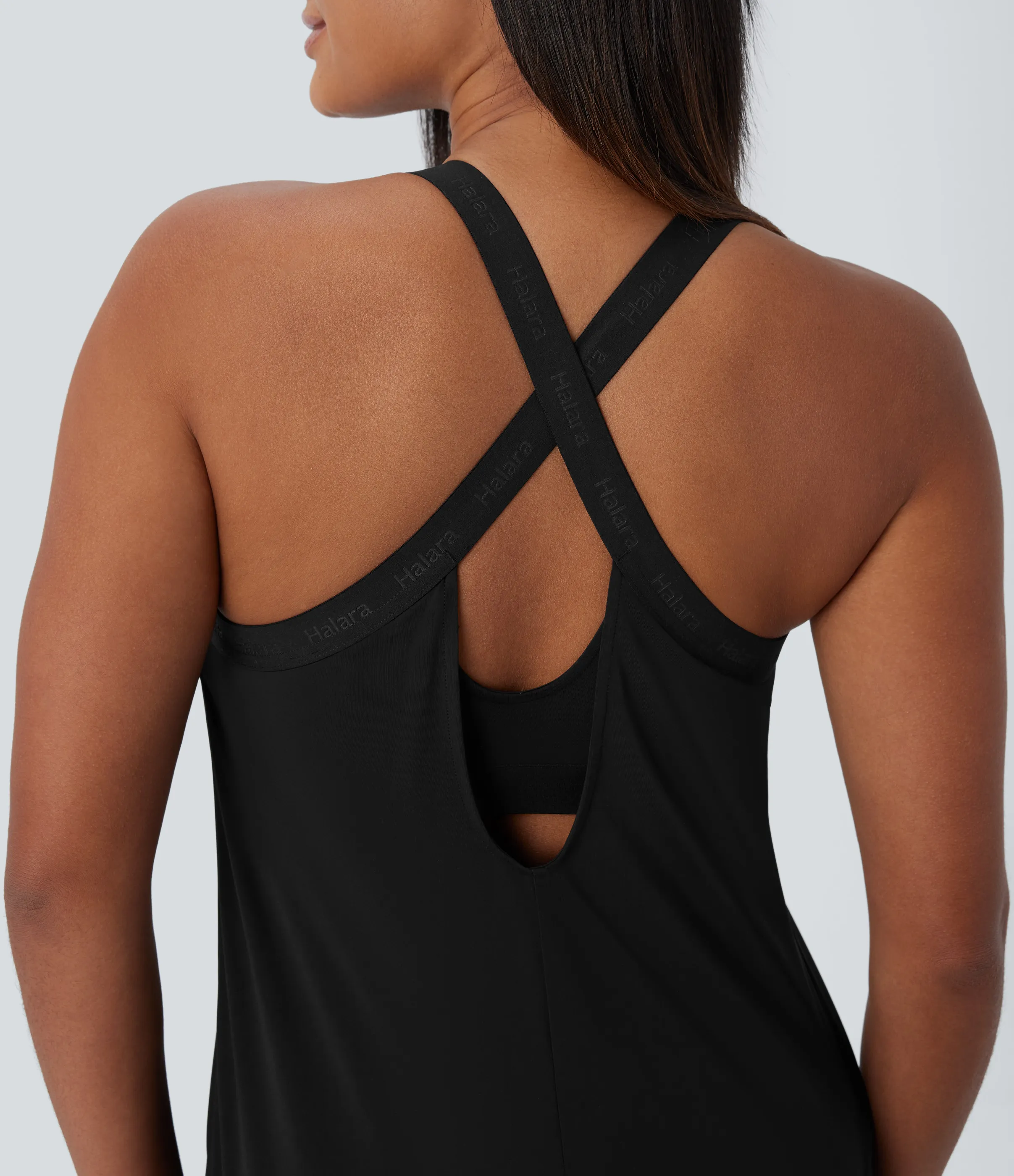 Halara Camiseta yoga sin mangas cuello U sin espalda entrecruzada dobladillo curvo tacto fresco - UPF50+ - Black - S sold by Halara product image thumbnail 5
