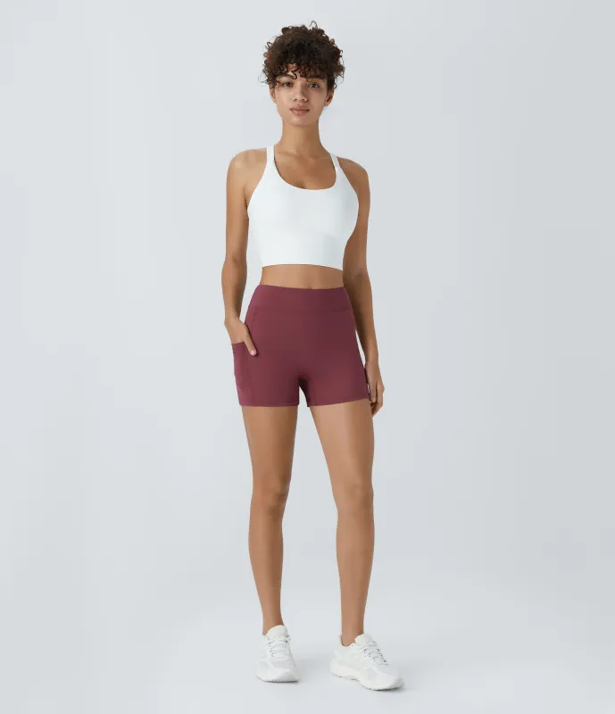 Halara Pantalón corto Softlyzero™ Airy yoga tiro alto bolsillo lateral liso tacto frío 8.8cm - Cordovan - L sold by Halara