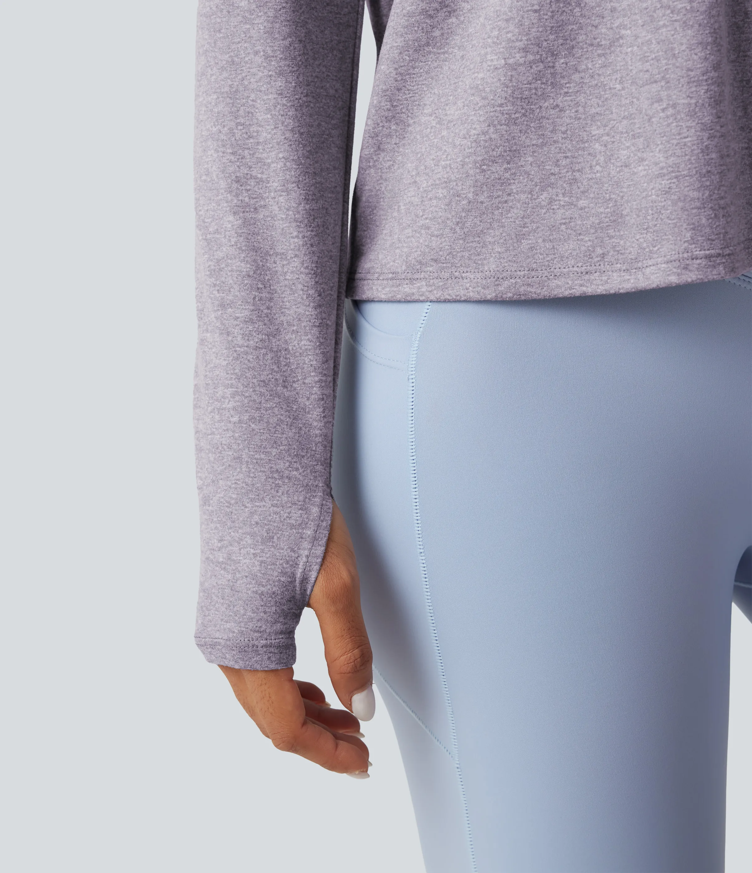 Halara Top deportivo de yoga con abertura para el pulgar y manga larga con espalda descubierta - Purple Ash Floral Yarn - L sold by Halara product image thumbnail 5