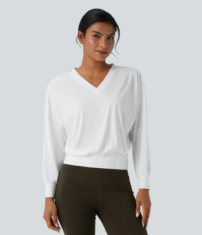 Halara Top deportivo de yoga oversize de secado rápido con cuello en V y tacto fresco - White - S sold by Halara