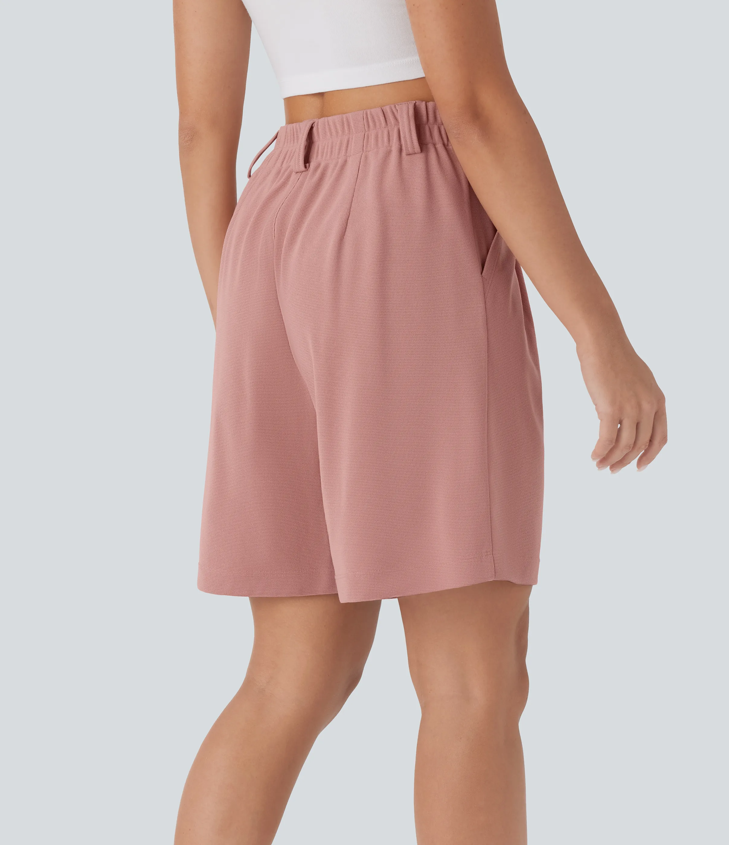 Halara Bermudas casuales en tela gofre de tiro alto con bolsillos laterales - Rose Tan - XS sold by Halara product image thumbnail 3