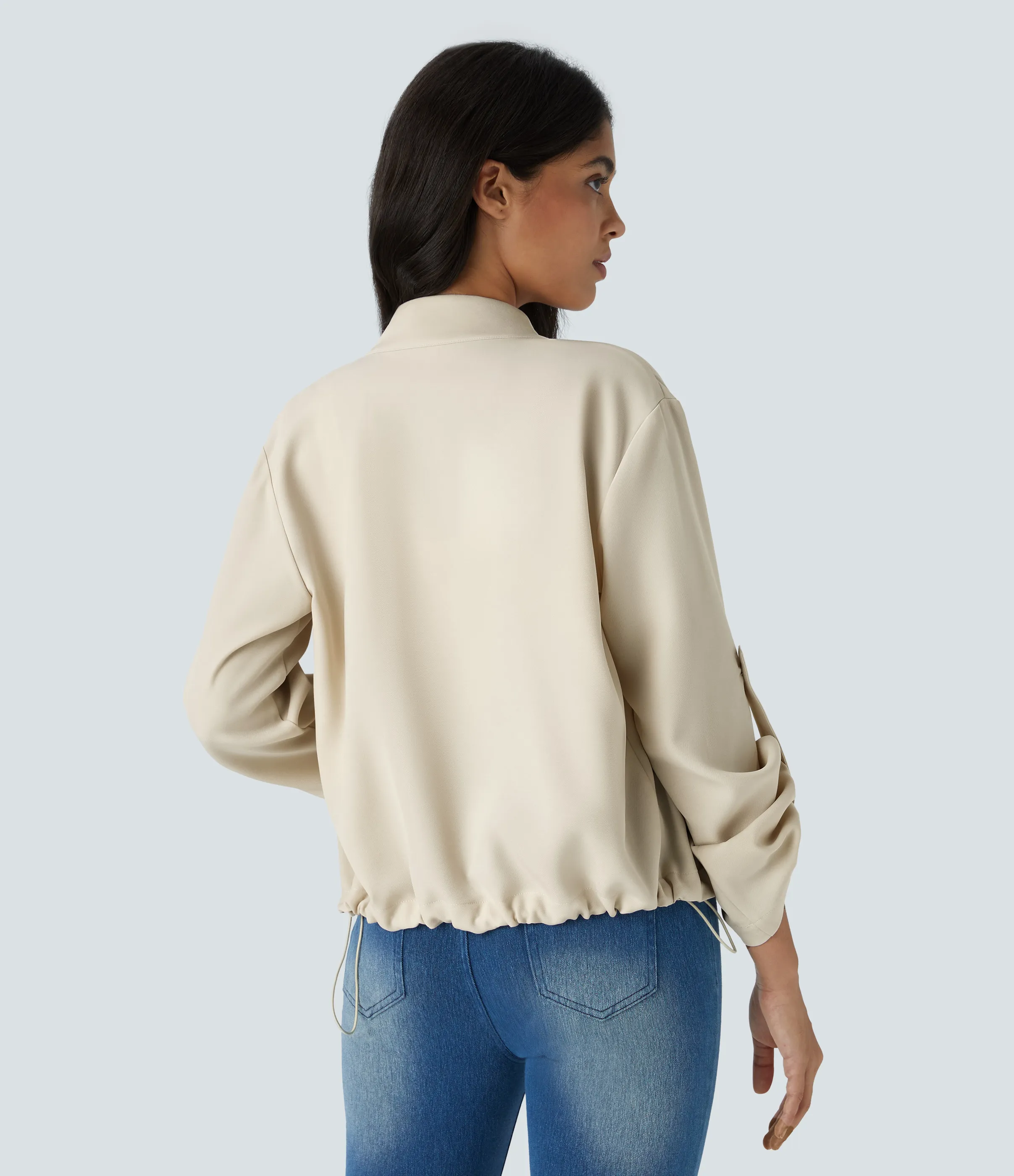 Halara Chaqueta cuello alto manga enrollable bolsillo solapa cordón interior dobladillo cremallera - Arctic Wolf - S sold by Halara product image thumbnail 3