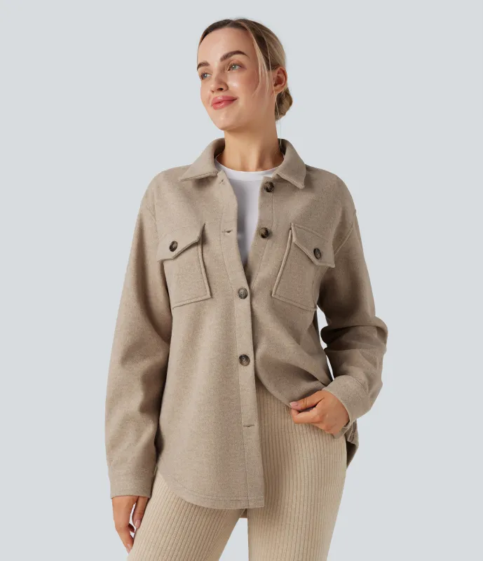 Halara Chamarra casual polar de manga larga con bolsillos - Lunar Weave - L sold by Halara