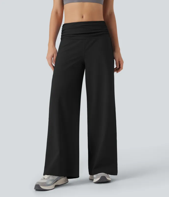 Halara Pantalones de baile anchos fruncidos de tiro bajo con control de abdomen y bolsillos - Black - XL(regular) sold by Halara