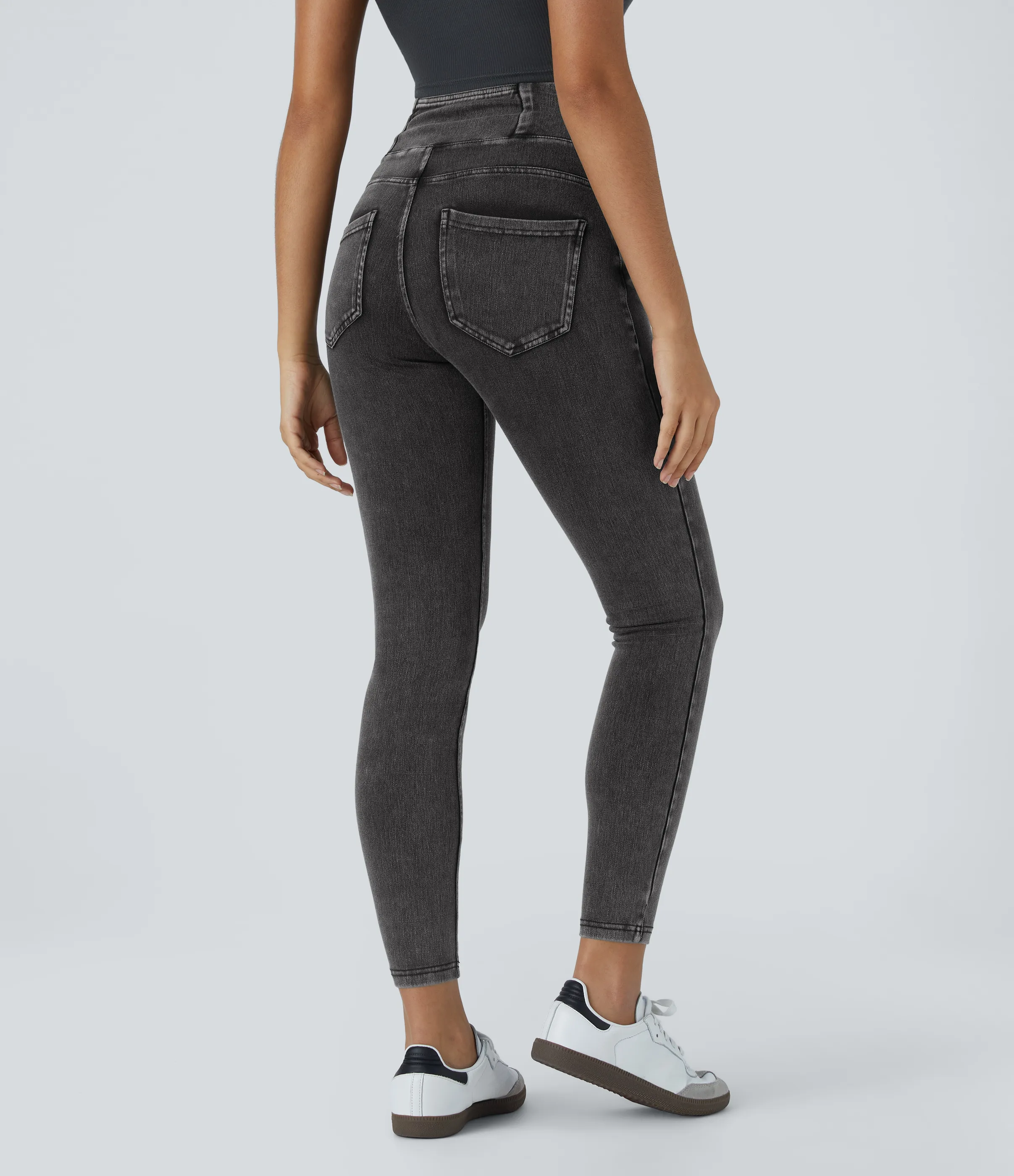 Halara Leggings Halara Flex™ Denim oficina elástico múltiple bolsillo cruzado tiro alto - Hemp Rope Black Denim - S(7/8) sold by Halara product image thumbnail 3