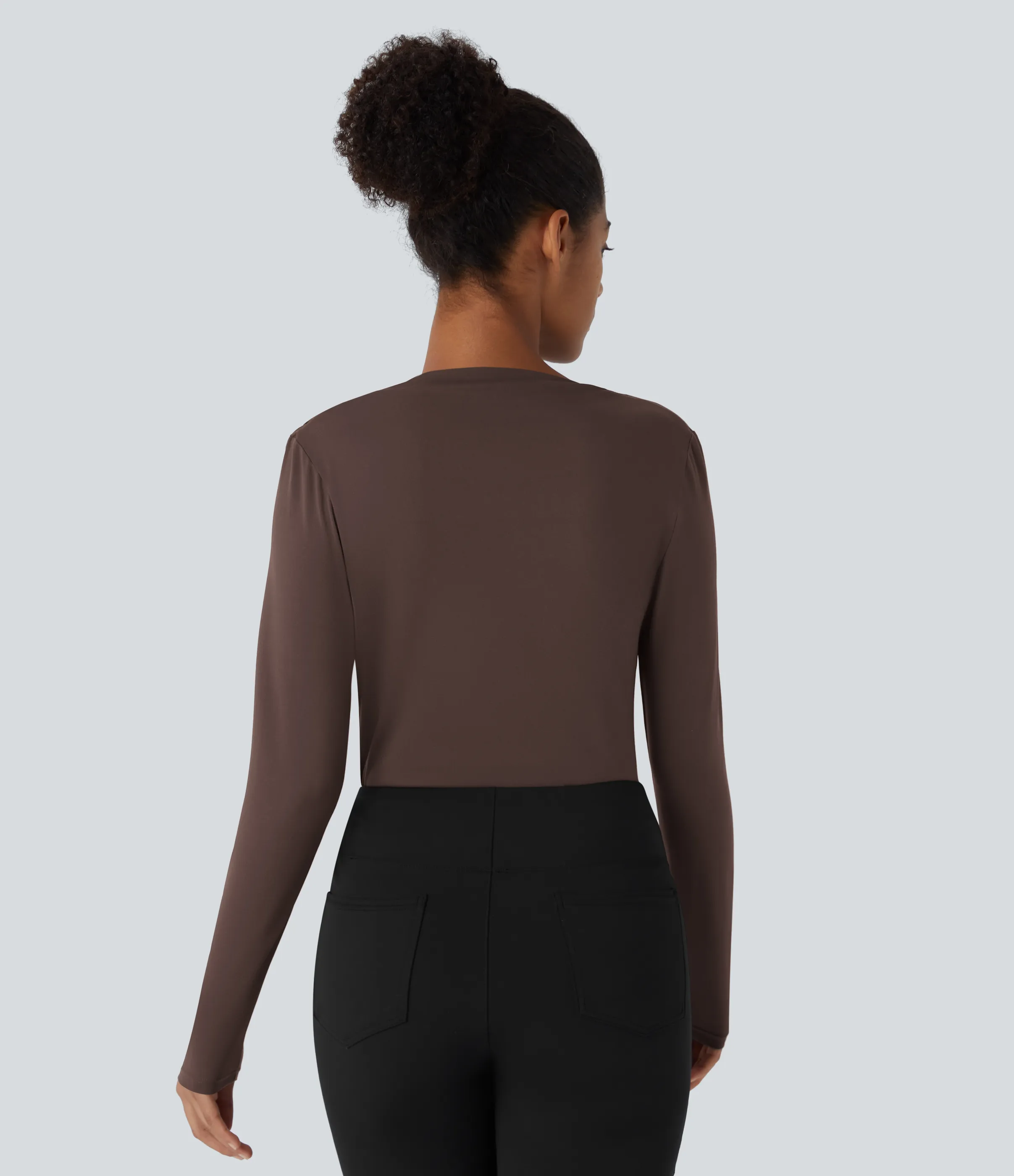 Halara Blusa oficina ajustada manga larga fruncida cuello vuelto - Chestnut - XL sold by Halara product image thumbnail 3