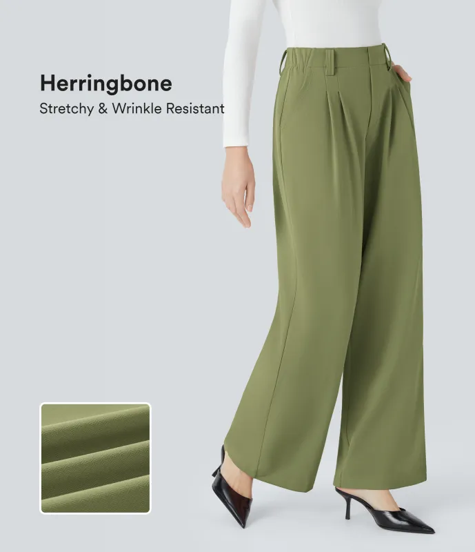 Halara Pantalón Halara Flex™ oficina pierna ancha espiga bolsillo lateral plisado tiro alto - Iguana - XS(regular) sold by Halara