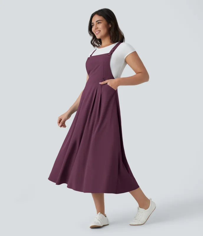 Halara Vestido midi Breezeful™ fluido secado rápido múltiple bolsillo botón correa ajustable - Amaranth - S sold by Halara