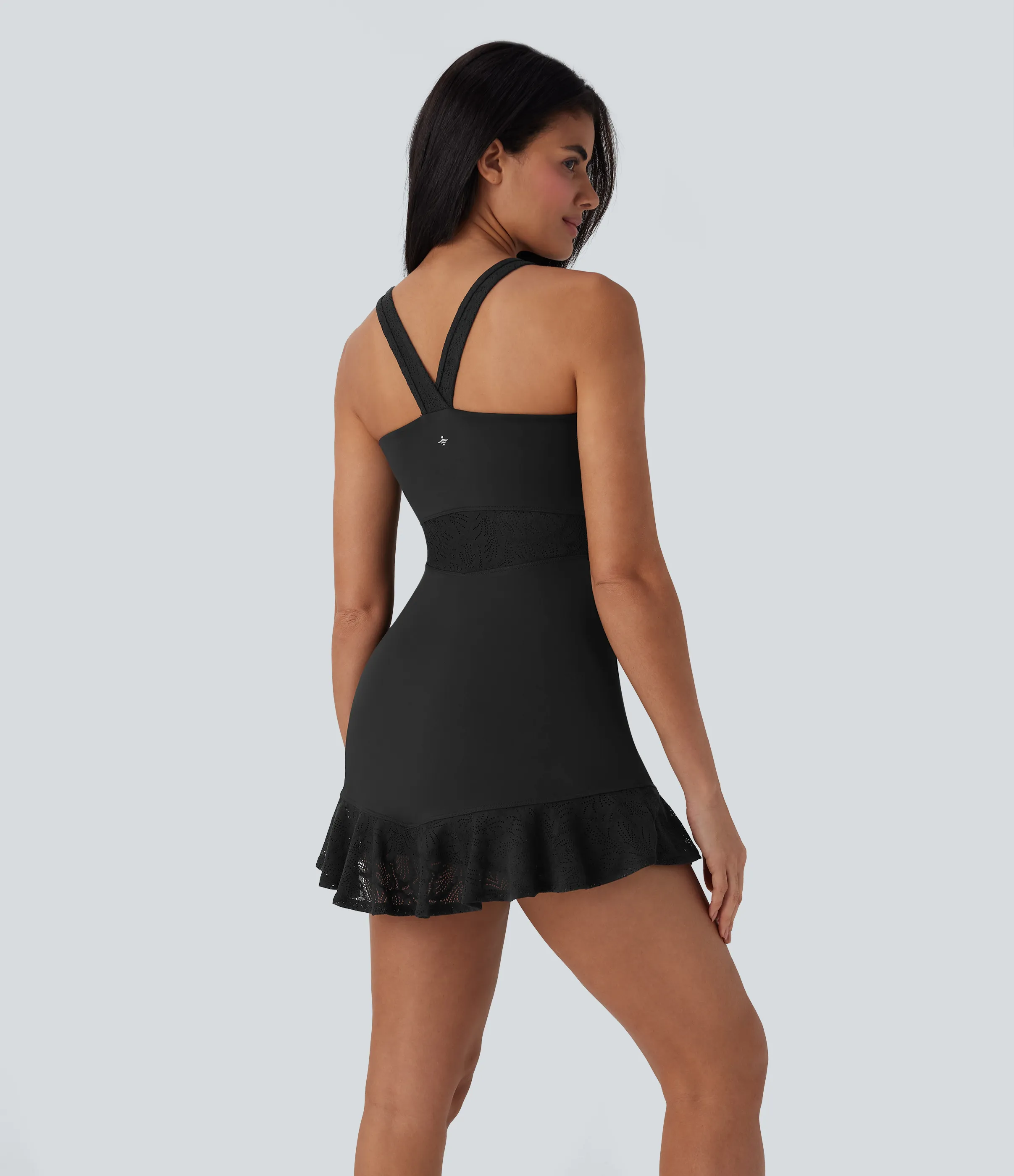 Halara Minivestido de yoga de dos piezas Softlyzero™ con encaje en contraste y espalda descubierta con bolsillo lateral - Black - L sold by Halara product image thumbnail 2