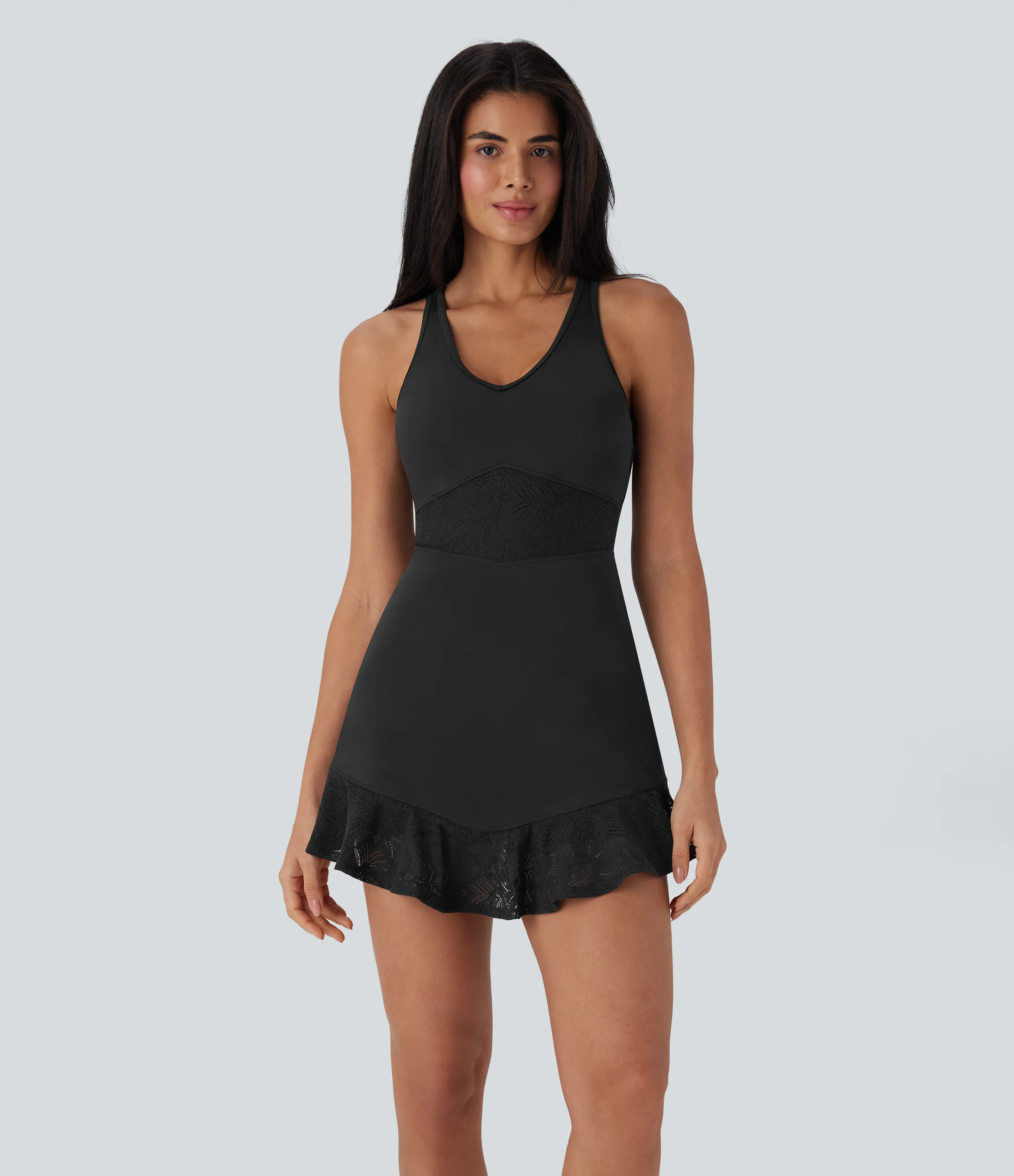 Halara Minivestido de yoga de dos piezas Softlyzero™ con encaje en contraste y espalda descubierta con bolsillo lateral - Black - L sold by Halara product image thumbnail 3