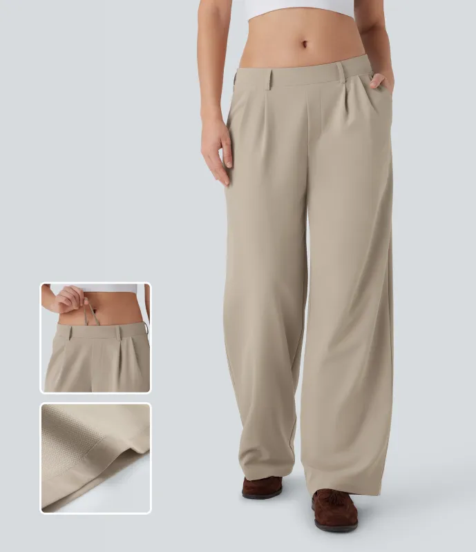 Halara Pantalones rectos casuales de tiro bajo con secado rápido, cordón interior y bolsillos - UPF 40+ - Oxford Tan - L(regular) sold by Halara