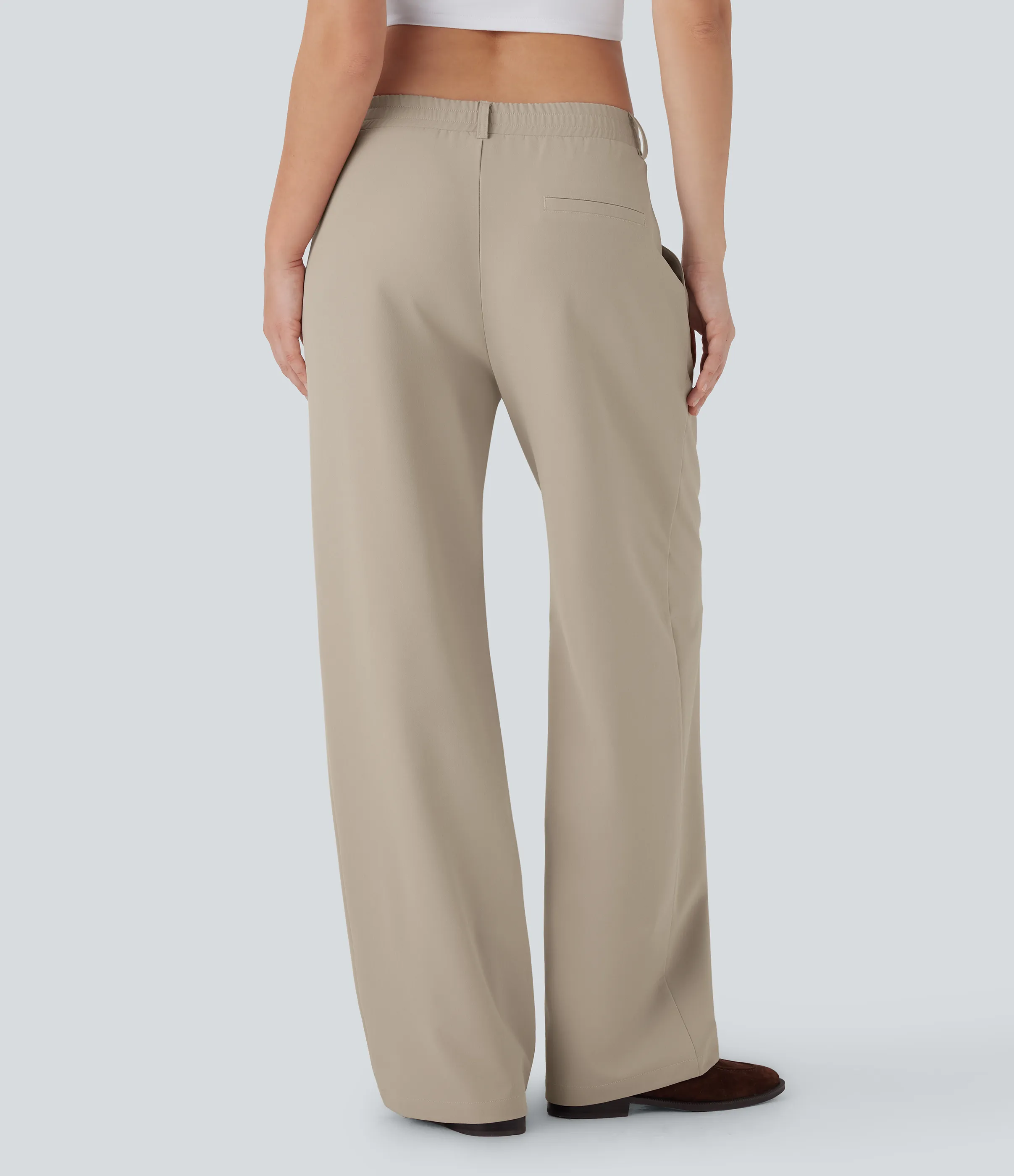Halara Pantalones rectos casuales de tiro bajo con secado rápido, cordón interior y bolsillos - UPF 40+ - Oxford Tan - L(regular) sold by Halara product image thumbnail 3