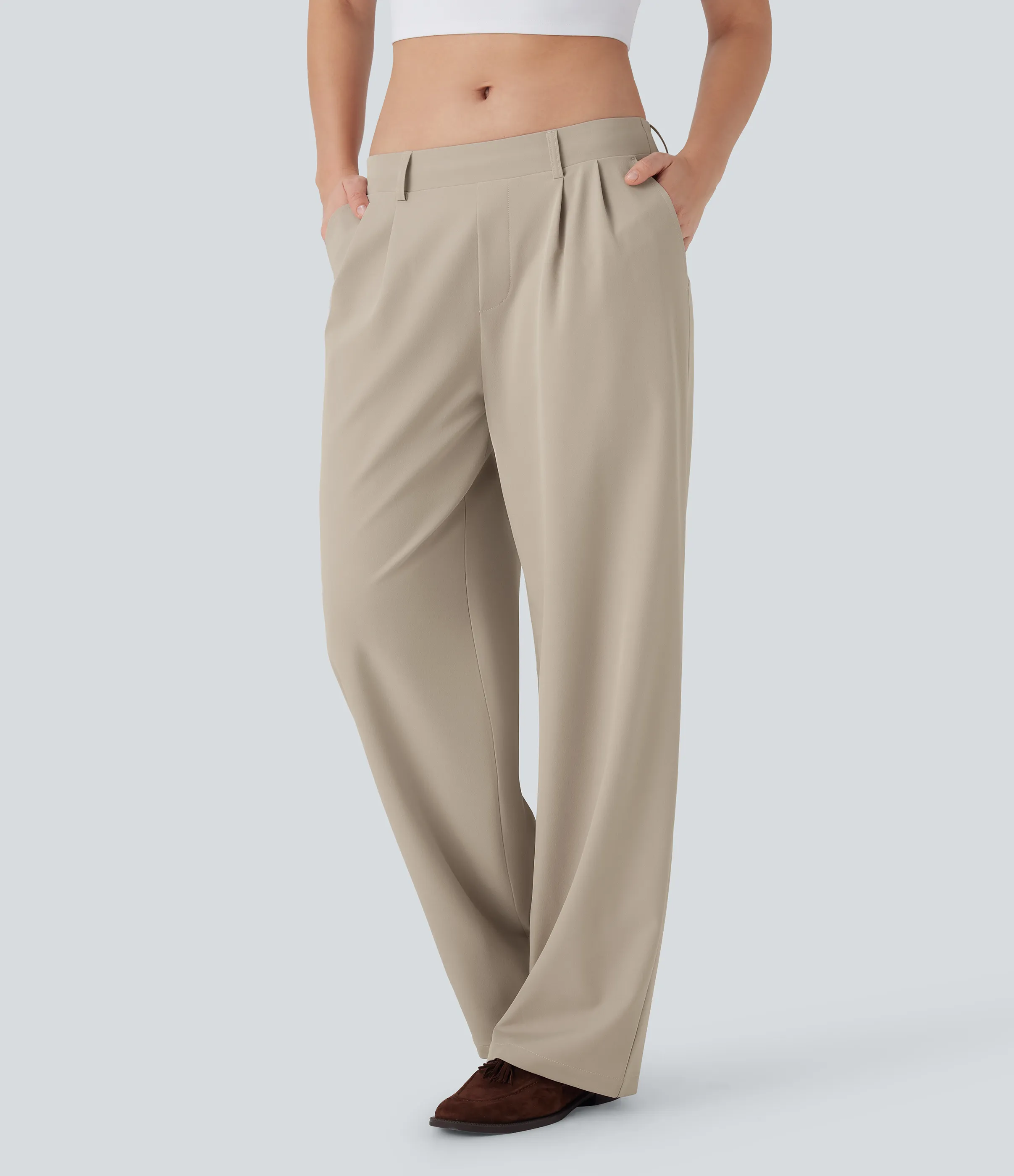 Halara Pantalones rectos casuales de tiro bajo con secado rápido, cordón interior y bolsillos - UPF 40+ - Oxford Tan - L(regular) sold by Halara product image thumbnail 4