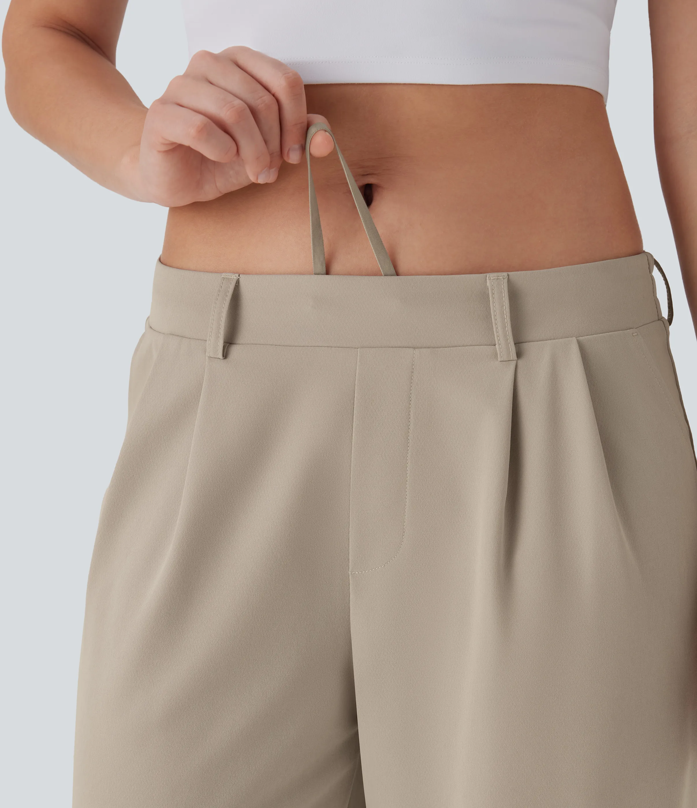 Halara Pantalones rectos casuales de tiro bajo con secado rápido, cordón interior y bolsillos - UPF 40+ - Oxford Tan - L(regular) sold by Halara product image thumbnail 5