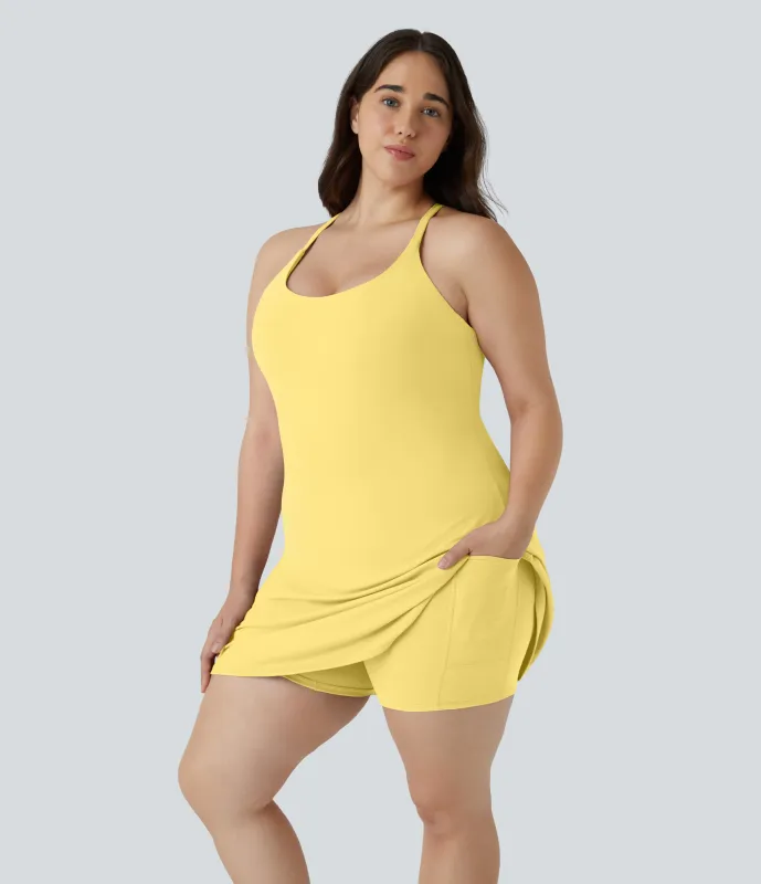 Halara Vestido Softlyzero™ Plush talla grande entrenamiento acampanado 2 en 1 sin espalda Everyday-Wannabe-Easy Peezy - Crisp Yellow - 3X sold by Halara