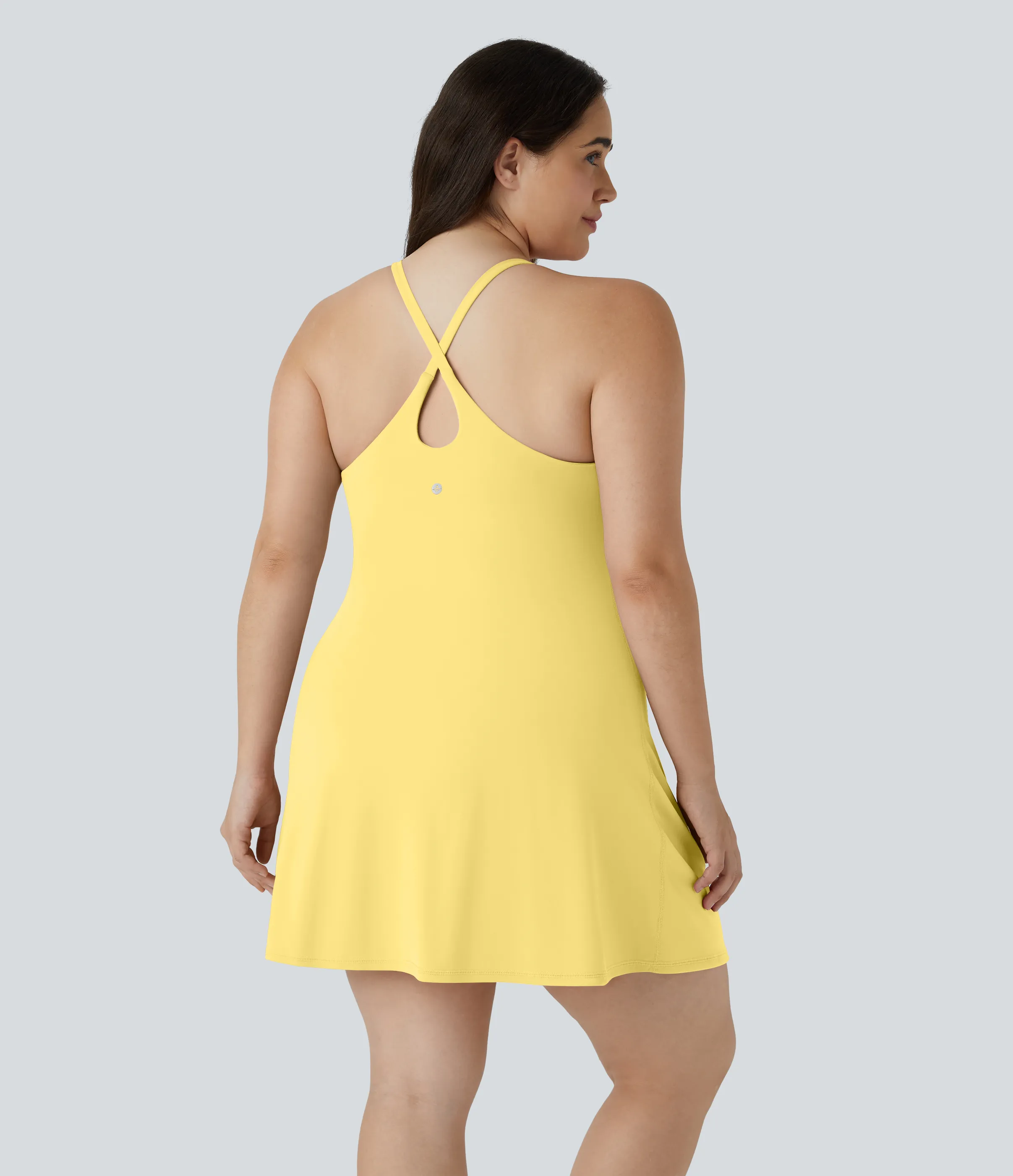 Halara Vestido Softlyzero™ Plush talla grande entrenamiento acampanado 2 en 1 sin espalda Everyday-Wannabe-Easy Peezy - Crisp Yellow - 3X sold by Halara product image thumbnail 3