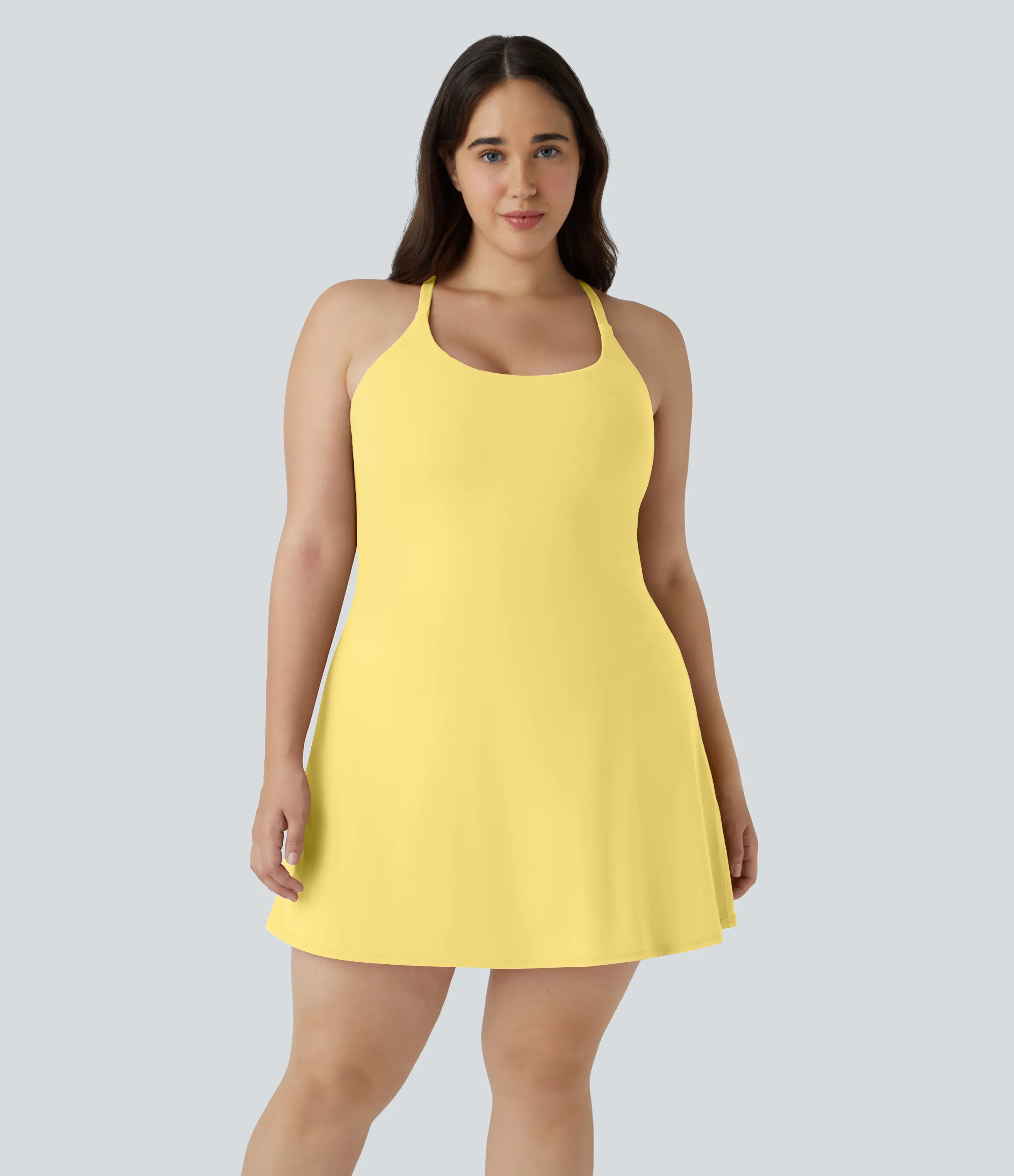Halara Vestido Softlyzero™ Plush talla grande entrenamiento acampanado 2 en 1 sin espalda Everyday-Wannabe-Easy Peezy - Crisp Yellow - 3X sold by Halara product image thumbnail 4