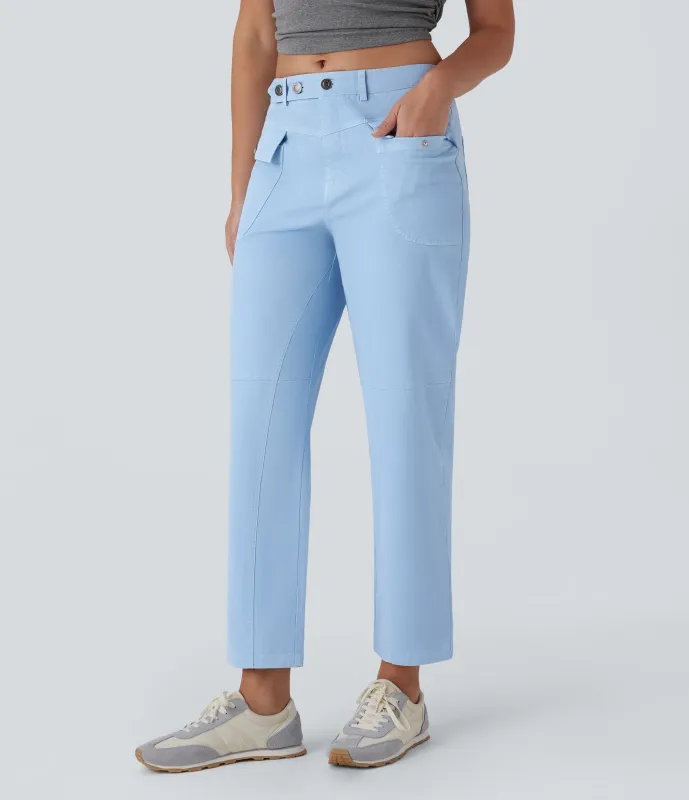 Halara Pantalones cargo casuales de algodón con tiro medio, pierna recta y bolsillos - Pacific Blue Denim - M(regular) made by Halara