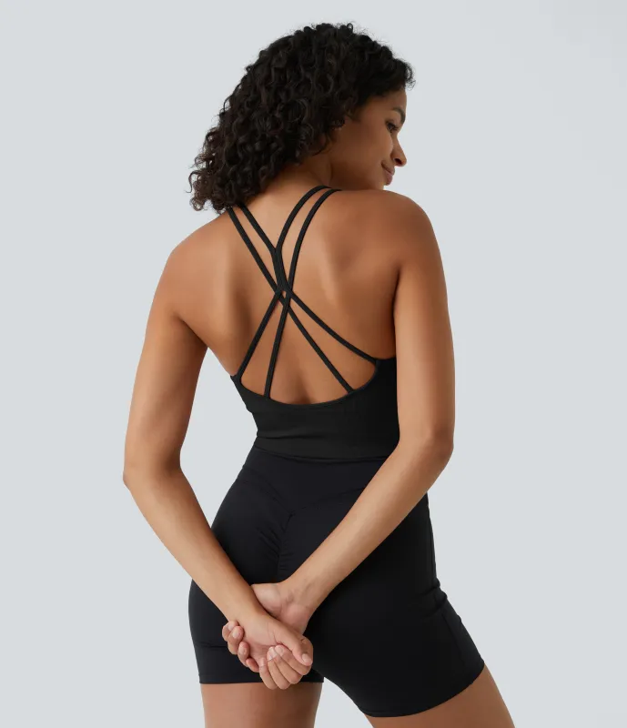 Halara Brasier deportivo Seamless Flow de sujeción baja, fruncido y tirantes dobles en copas D-F - Black - M sold by Halara
