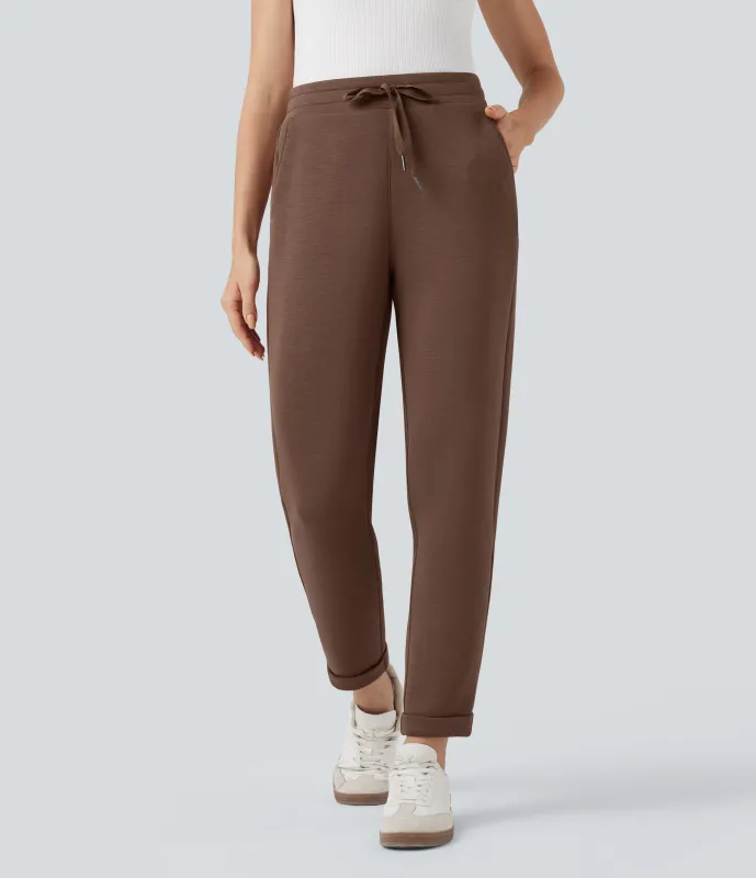 Halara Pantalones casuales de tiro alto con cordón ajustable y dobladillo enrollado con bolsillos - Cocoa Brown - S(regular) sold by Halara
