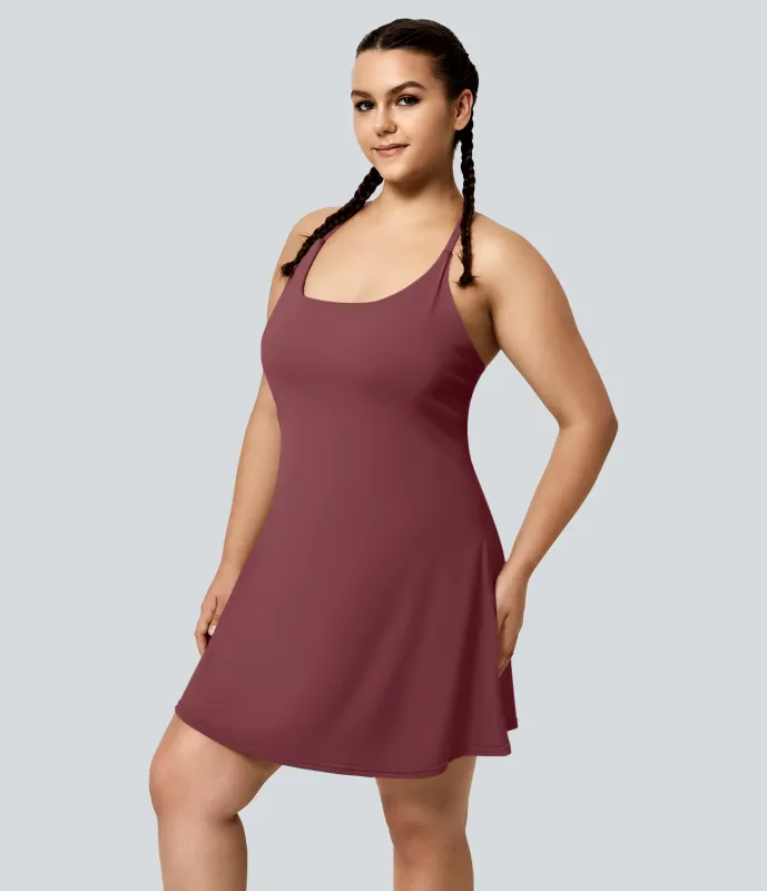 Halara Minivestido Everyday Softlyzero™ Airy sin espalda 2 en 1 bolsillo lateral tacto fresco talla grande-Euphoria Air-UPF50+ - Cordovan - 4X sold by Halara
