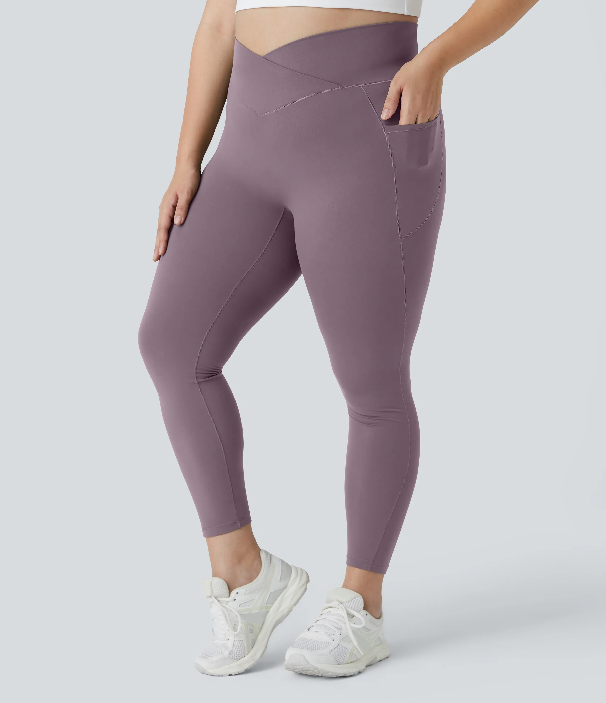 Halara Leggings Softlyzero™ largo tiro alto bolsillo lateral cruzado liso talla grande - Cinnabar Purple - 2X sold by Halara product image thumbnail 2