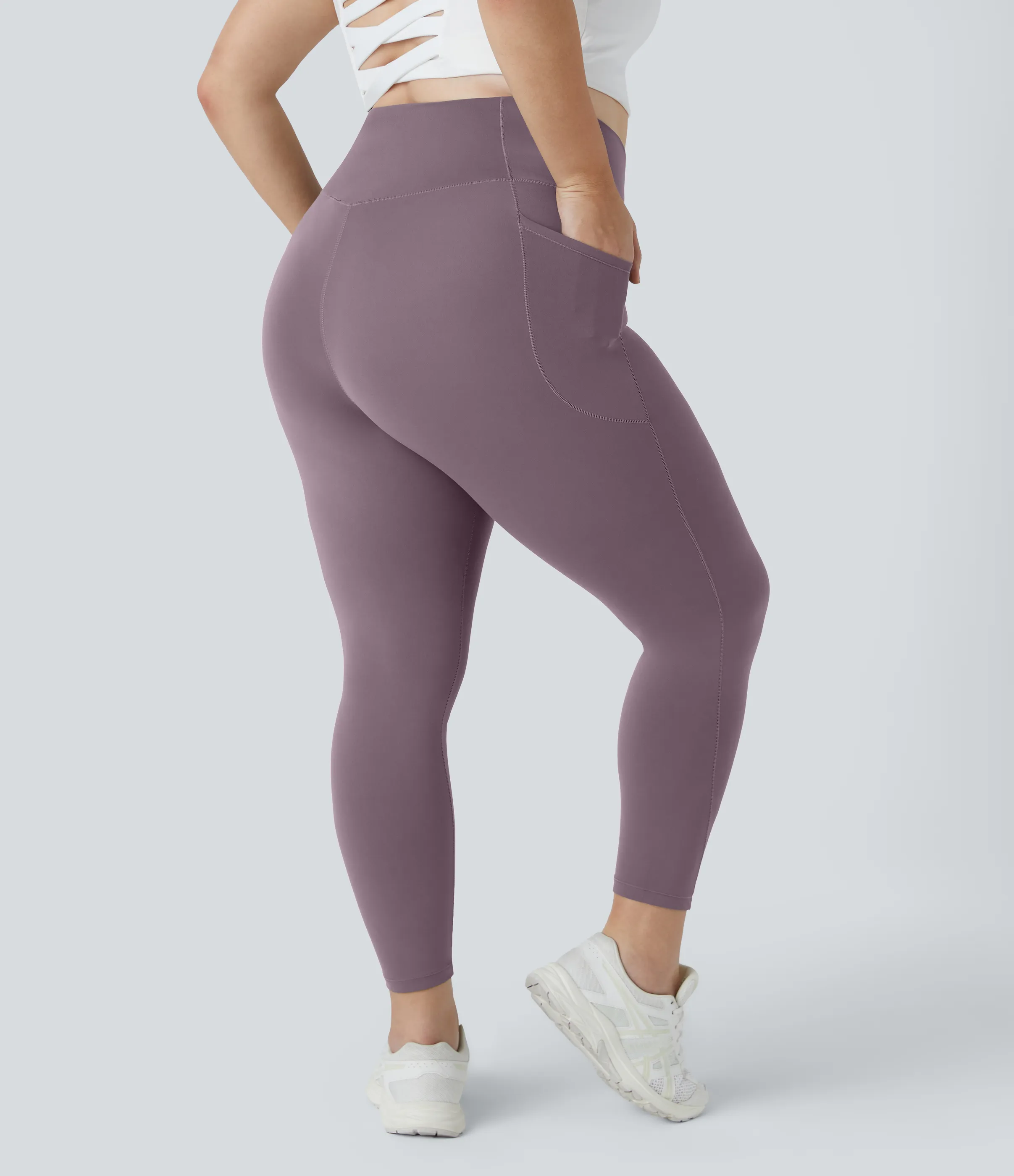 Halara Leggings Softlyzero™ largo tiro alto bolsillo lateral cruzado liso talla grande - Cinnabar Purple - 2X sold by Halara product image thumbnail 3