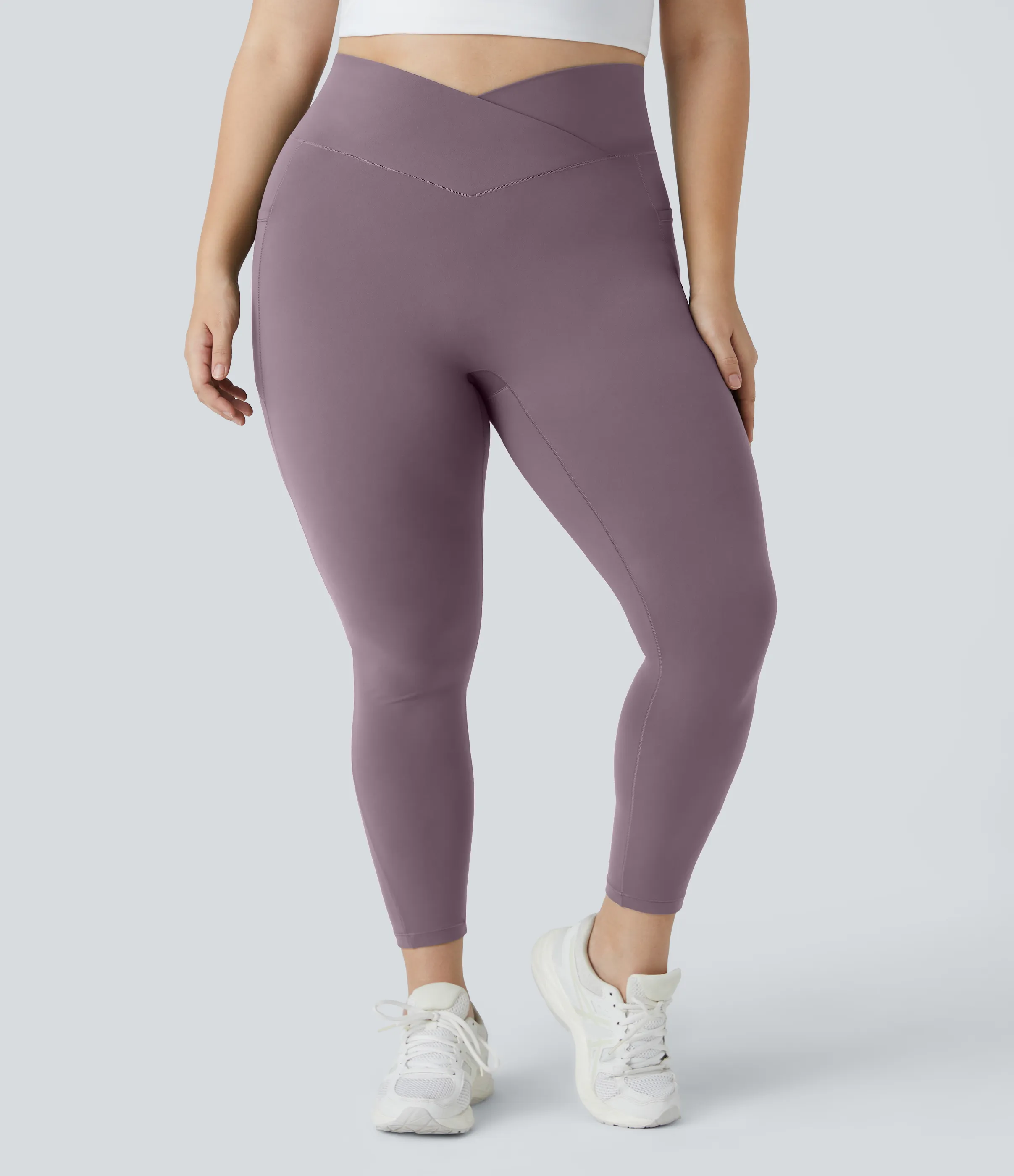Halara Leggings Softlyzero™ largo tiro alto bolsillo lateral cruzado liso talla grande - Cinnabar Purple - 2X sold by Halara product image thumbnail 4