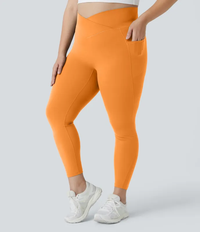 Halara Leggings Softlyzero™ largo tiro alto bolsillo lateral cruzado liso talla grande - Sunshine Orange - 1X sold by Halara
