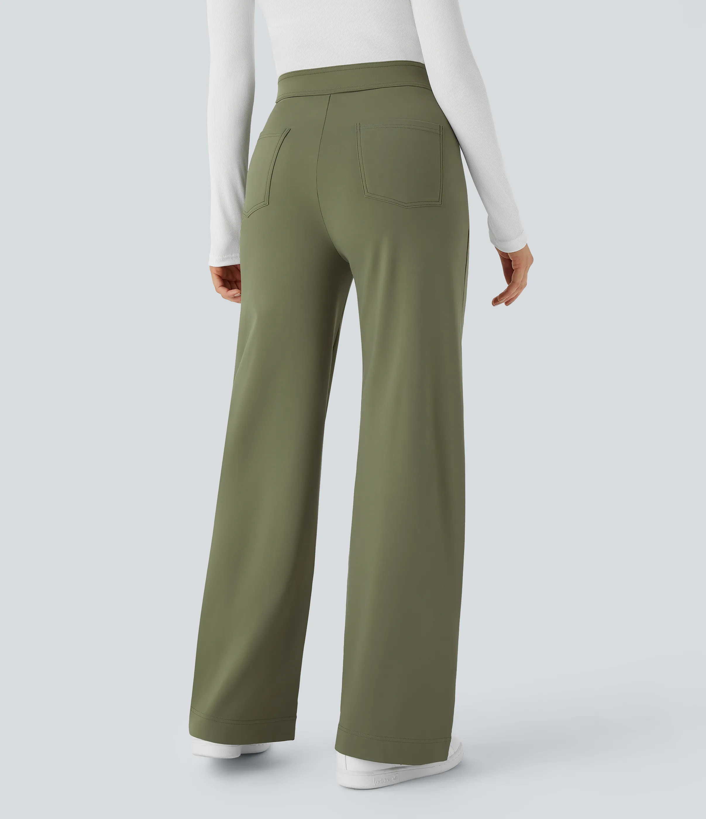 Halara Pantalón Softlyzero™ Plush pierna recta botón múltiple bolsillo tiro alto térmica - Moss Green - XS(tall) sold by Halara product image thumbnail 3