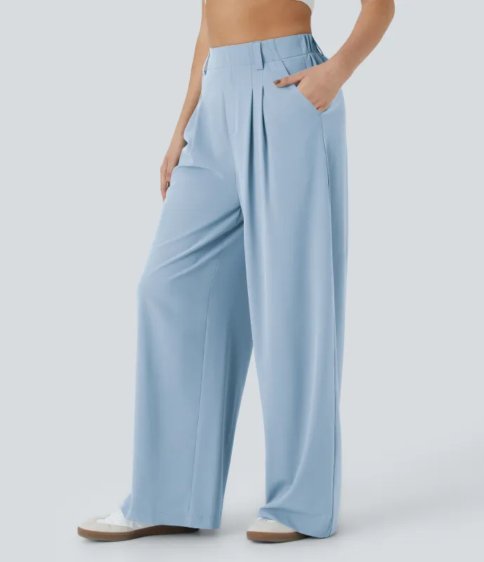 Halara Pantalones Breezeful™ secado rápido palazzo liso fluido bolsillo lateral plisado pierna ancha - Ballad Blue - M(regular) sold by Halara