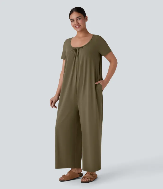 Halara Mono holgado cuello redondo botón posterior bolsillo lateral - Capulet Olive - S(regular) sold by Halara