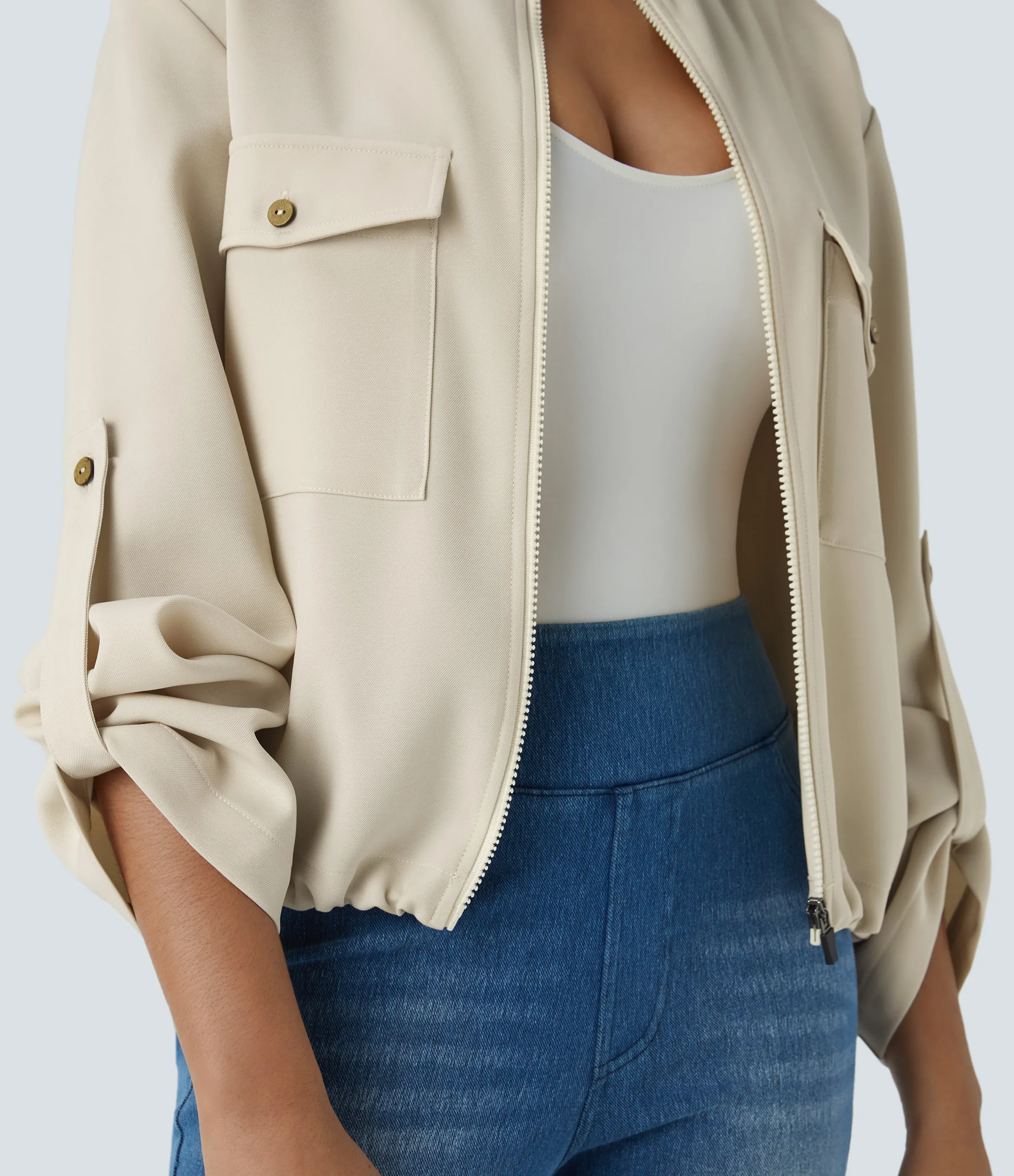 Halara Chaqueta cuello alto manga enrollable bolsillo solapa cordón interior dobladillo cremallera - Arctic Wolf - XL sold by Halara product image thumbnail 5