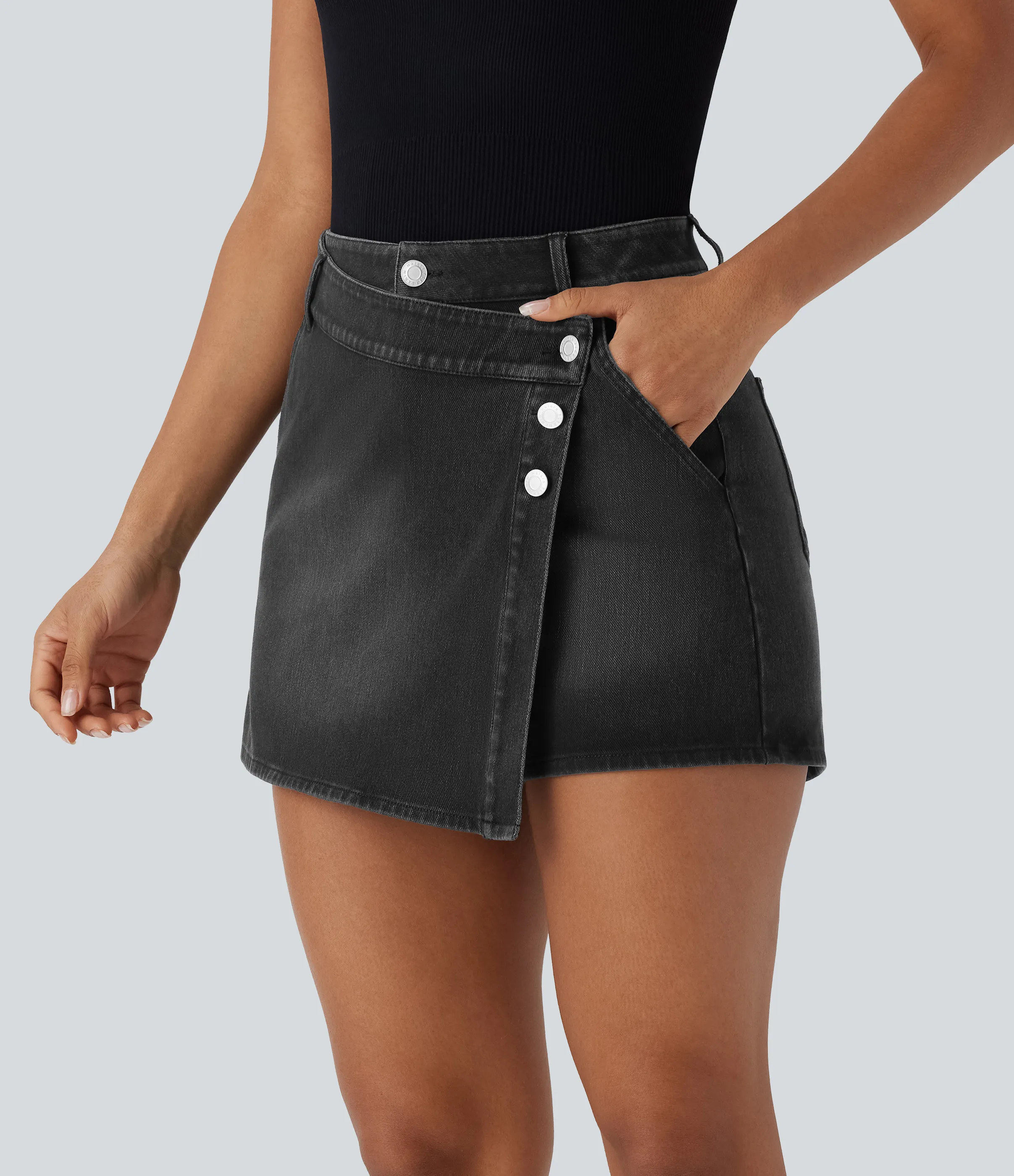 Halara Pantalón corto Halara Flex™ Denim mezclilla elástico lavado múltiple bolsillo tiro alto - Phantom Denim - XL(regular) sold by Halara product image thumbnail 4