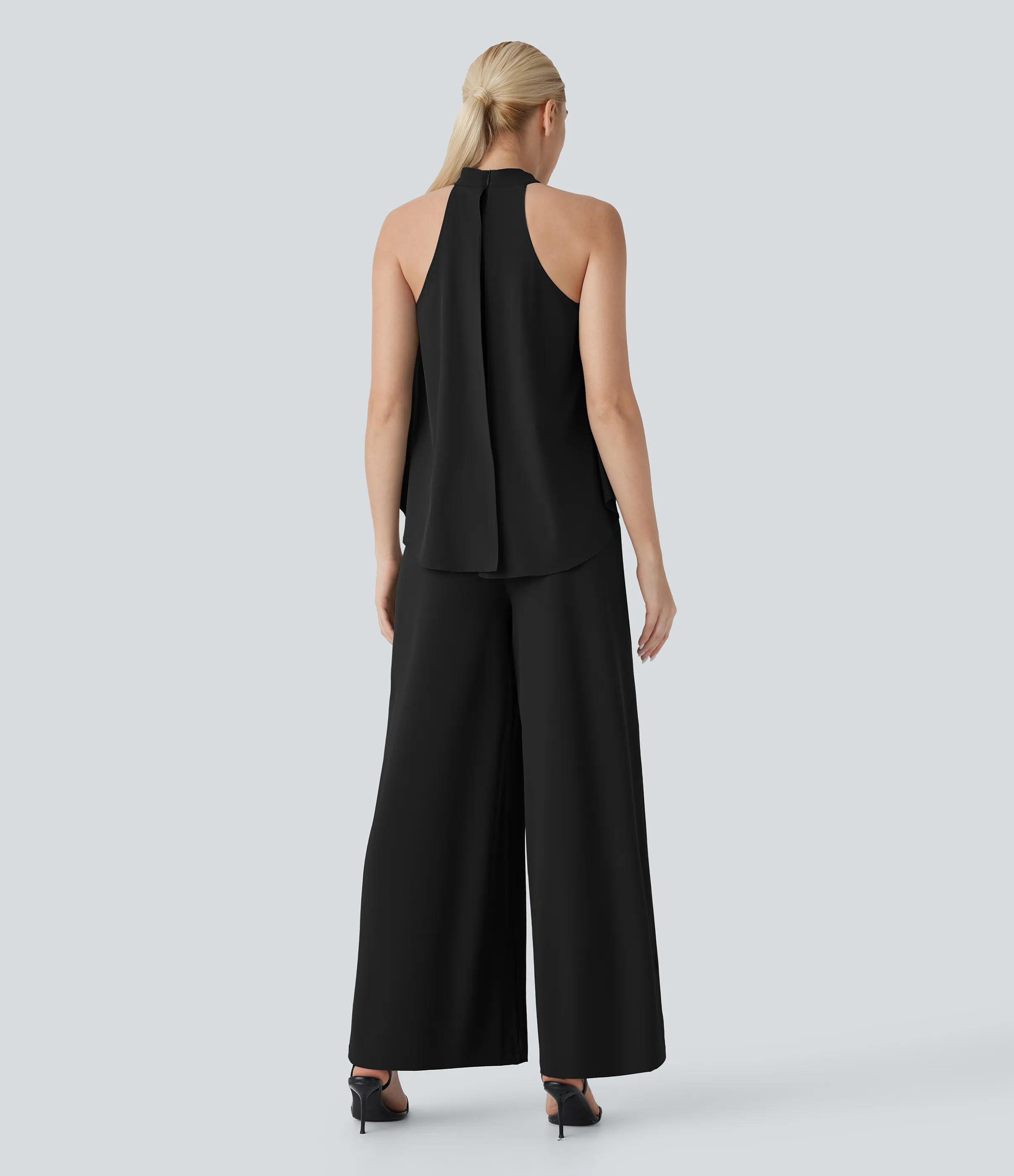 Halara Mono Breezeful™ oficina cuello halter cremallera invisible dobladillo fluido bolsillo lateral pierna ancha secado rápido - Black - L(regular) sold by Halara product image thumbnail 3