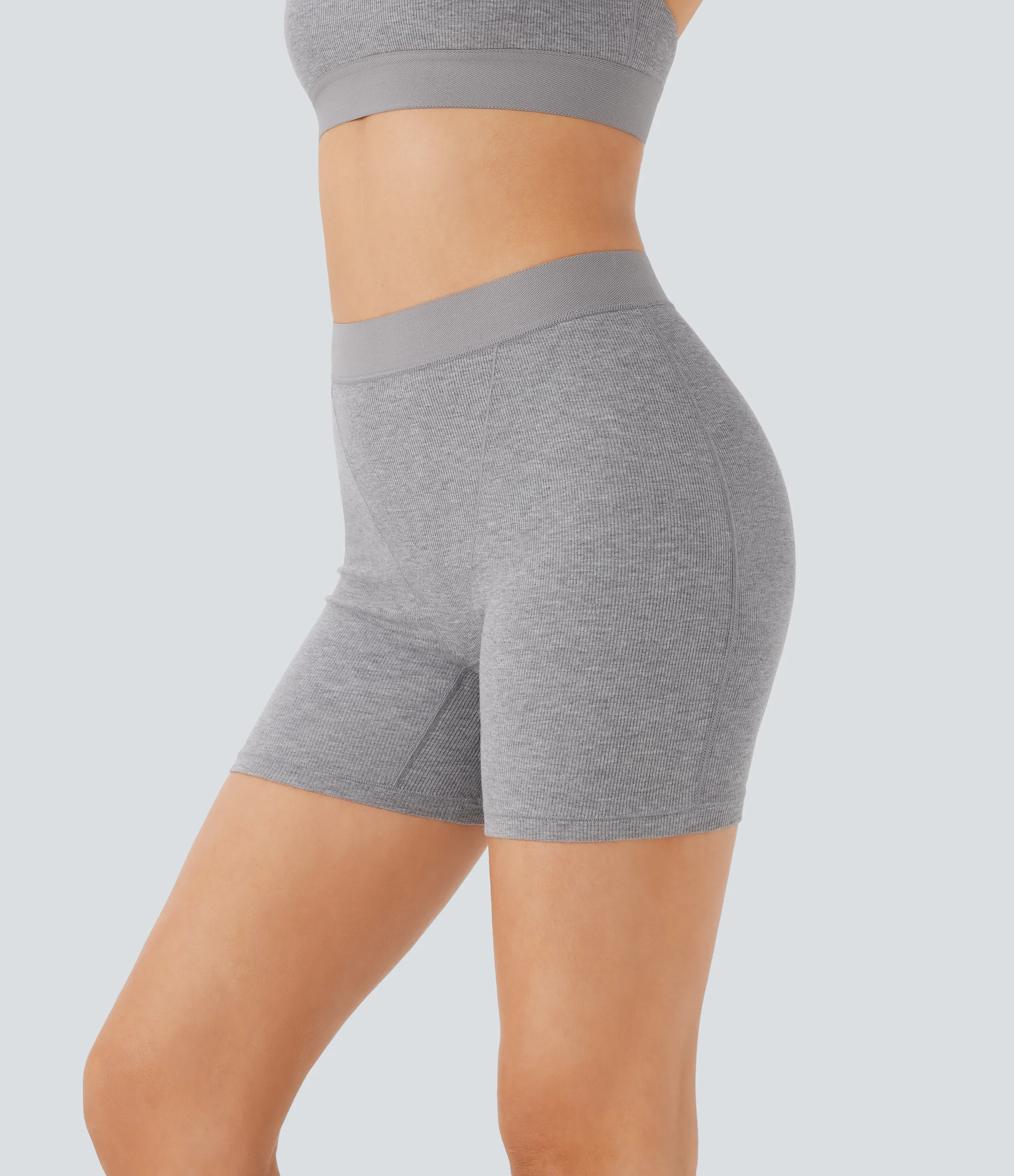 Halara Pantalón corto ciclista tiro alto acanalado elástico agradable piel 12.5cm - Fog Gray - XL sold by Halara product image thumbnail 2