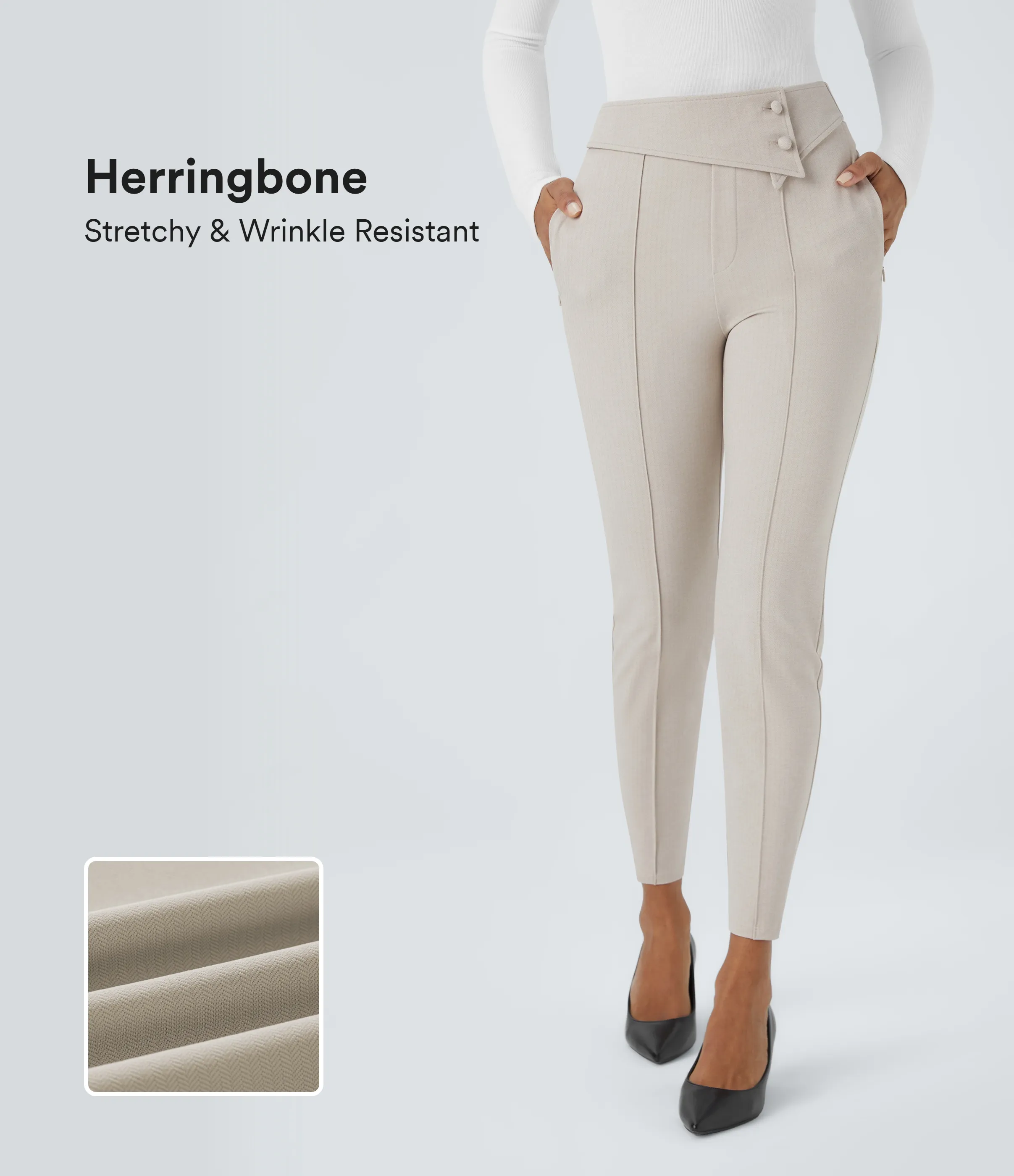 Halara Leggings Halara Flex™ oficina espiga bolsillo lateral cremallera tiro alto plegable - Moonbeam - XL(7/8) sold by Halara