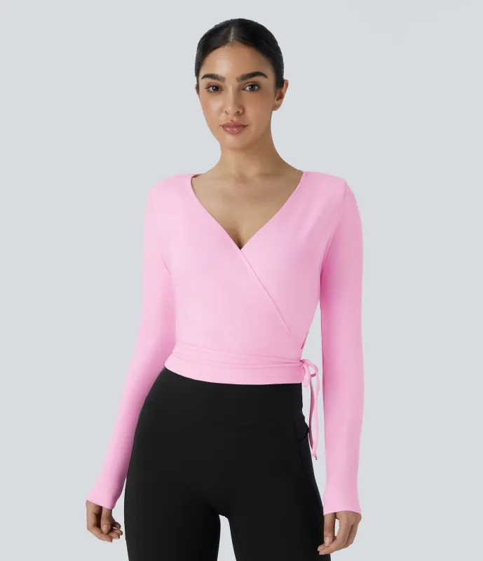 Halara Top Softlyzero™ Plush deportivo yoga manga larga lazo lateral cuello V - Nosegay - L sold by Halara