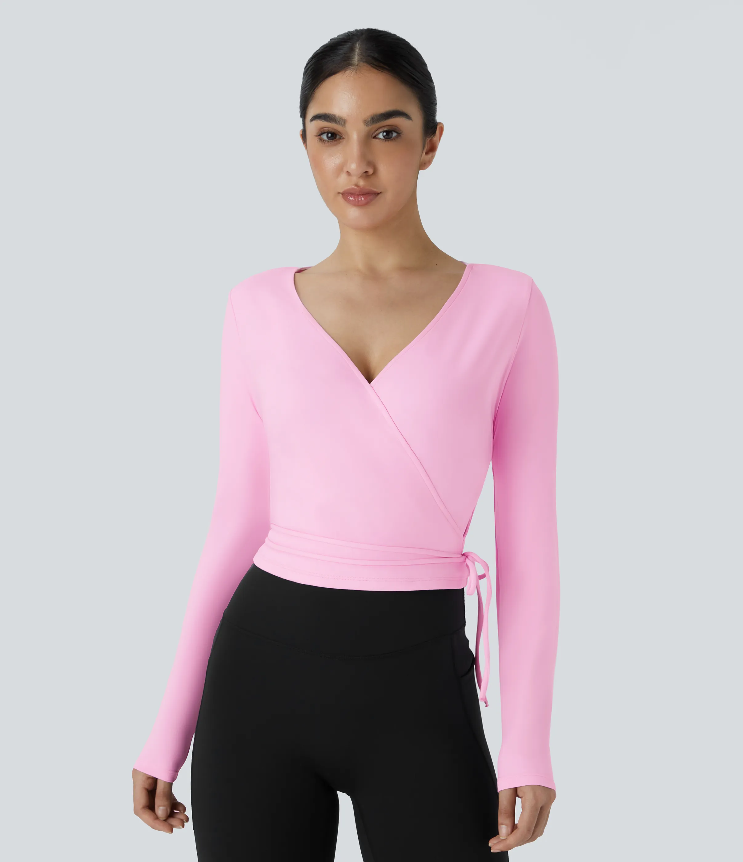 Halara Top Softlyzero™ Plush deportivo yoga manga larga lazo lateral cuello V - Nosegay - L sold by Halara product image thumbnail 2