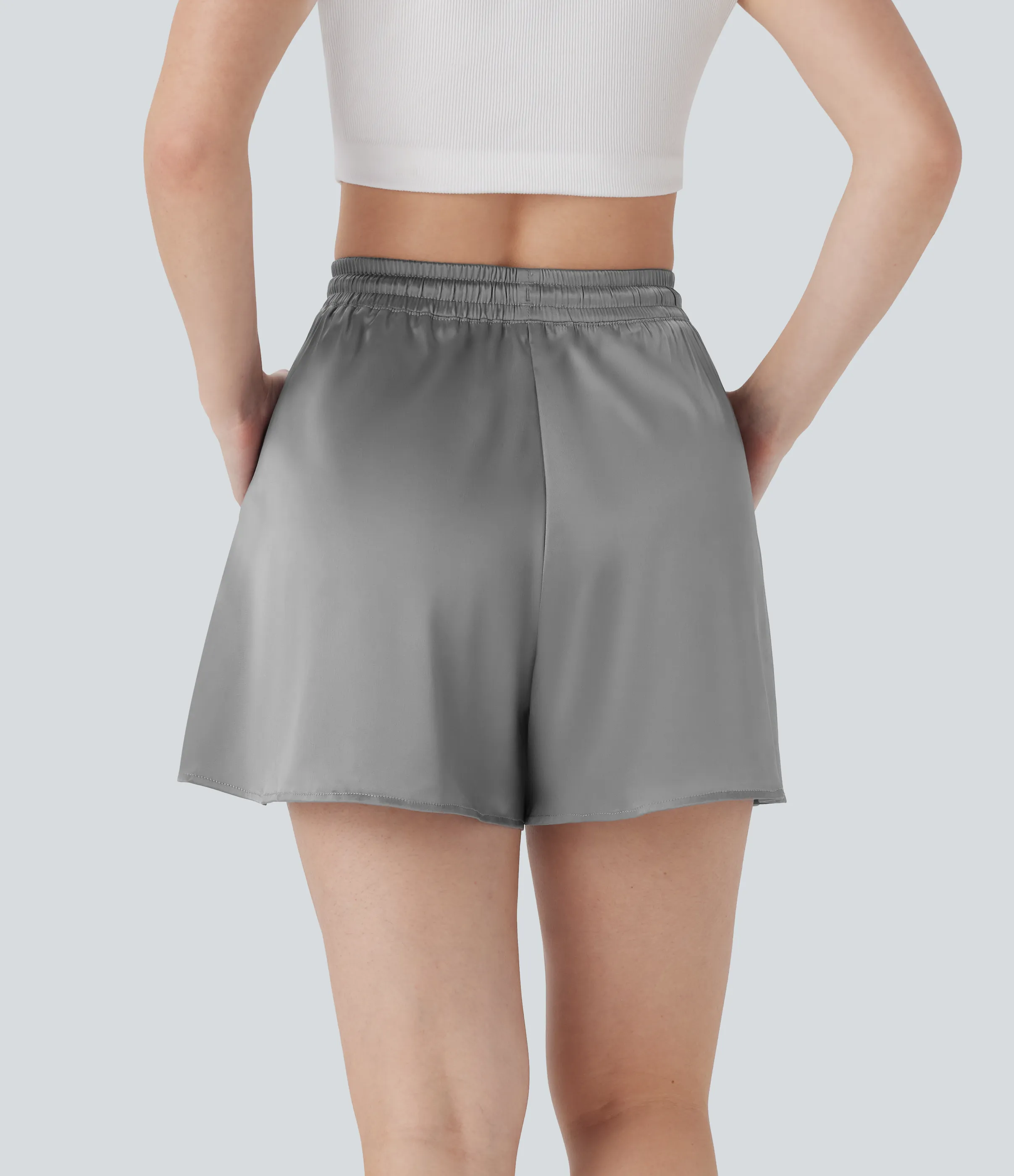 Halara Shorts casuales holgados de satén y tiro alto con bolsillos laterales y cordón - Alloy - M sold by Halara product image thumbnail 3