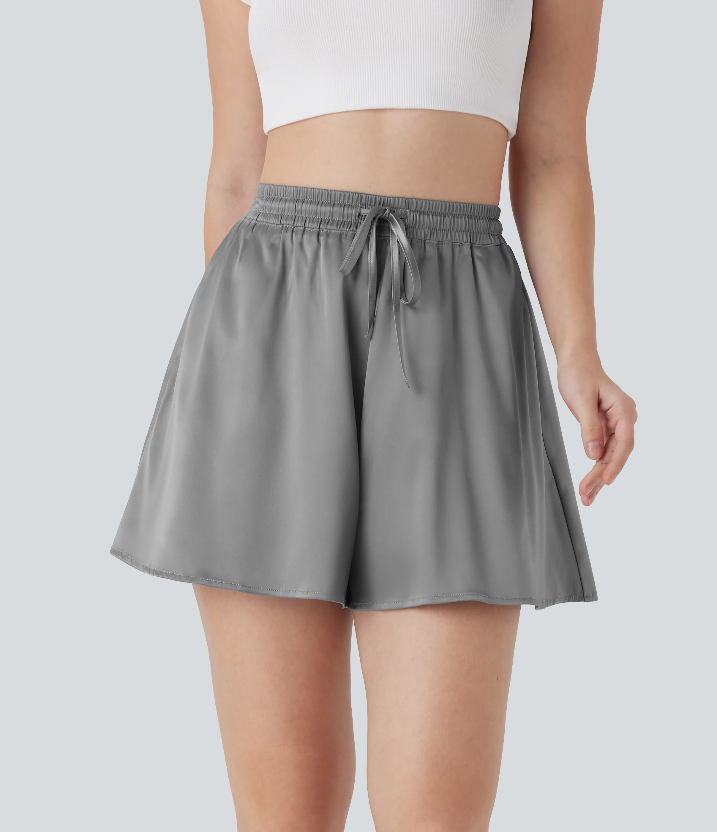 Halara Shorts casuales holgados de satén y tiro alto con bolsillos laterales y cordón - Alloy - M sold by Halara product image thumbnail 5