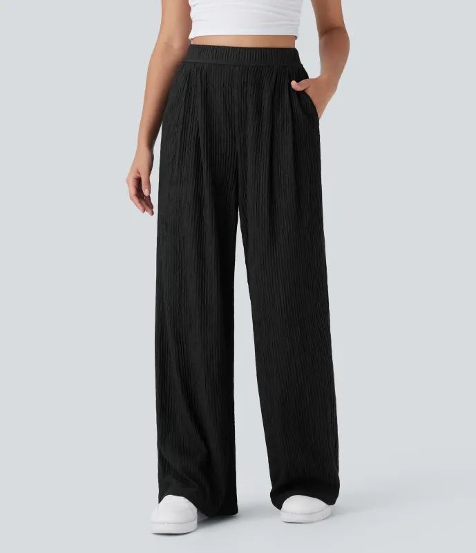 Halara Pantalón pierna ancha raya bolsillo lateral tiro alto - Black - S(regular) made by Halara