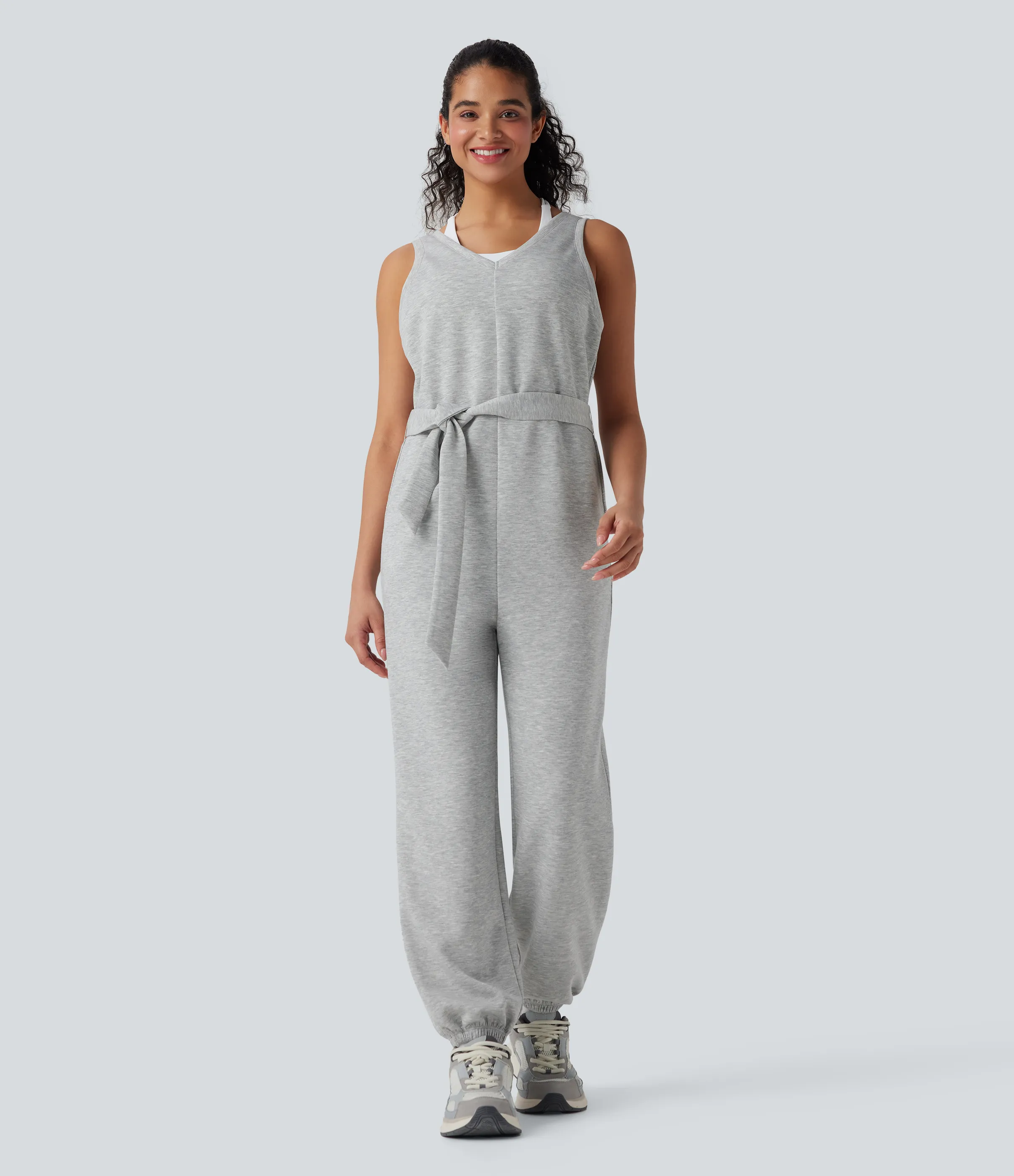 Halara Mono deportivo sin mangas con cuello en V y bolsillos con cinturón - Fog Gray - M(regular) sold by Halara product image thumbnail 3