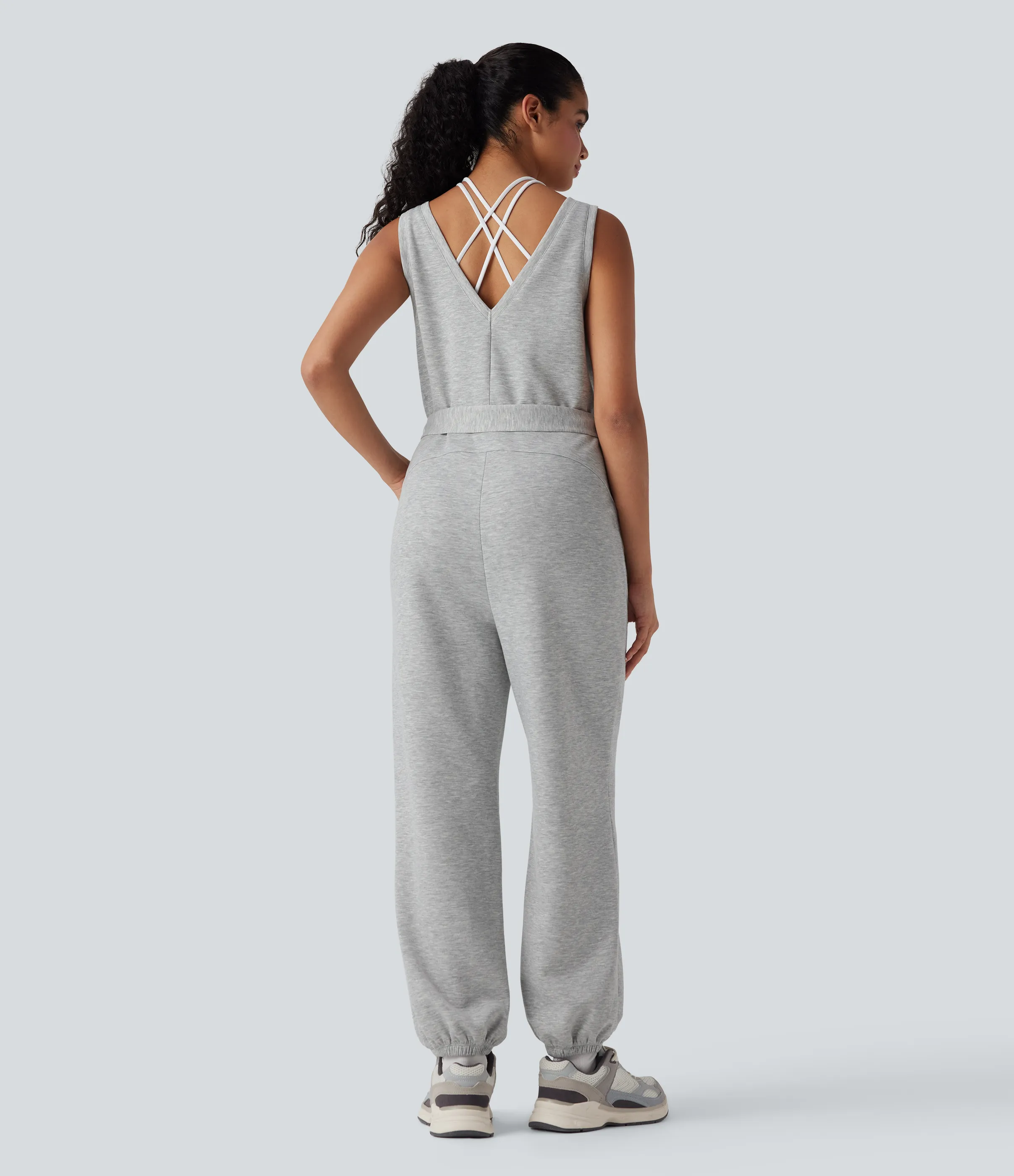 Halara Mono deportivo sin mangas con cuello en V y bolsillos con cinturón - Fog Gray - M(regular) sold by Halara product image thumbnail 4