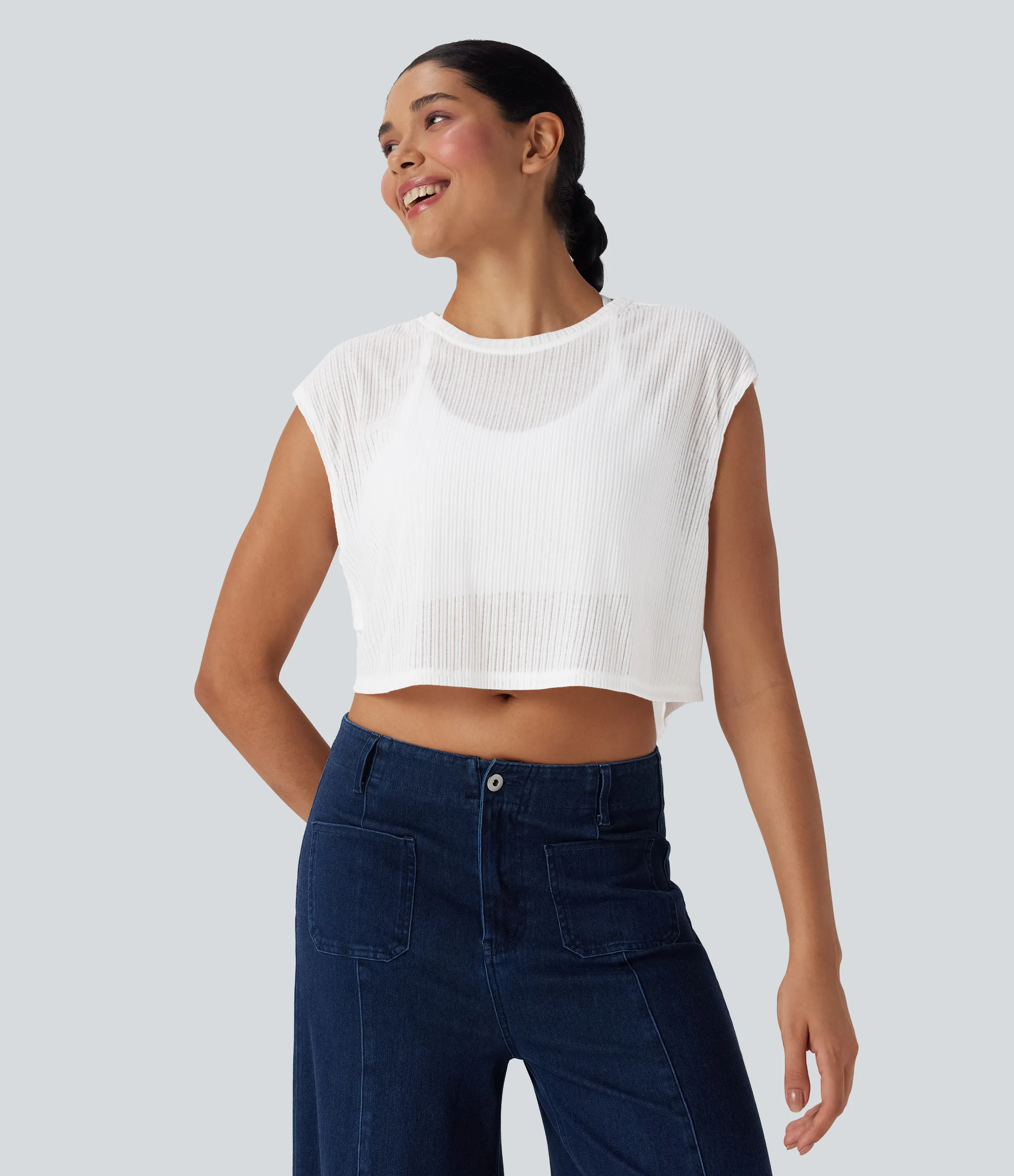 Halara Top casual con cuello redondo y manga corta - White - XL sold by Halara product image thumbnail 3