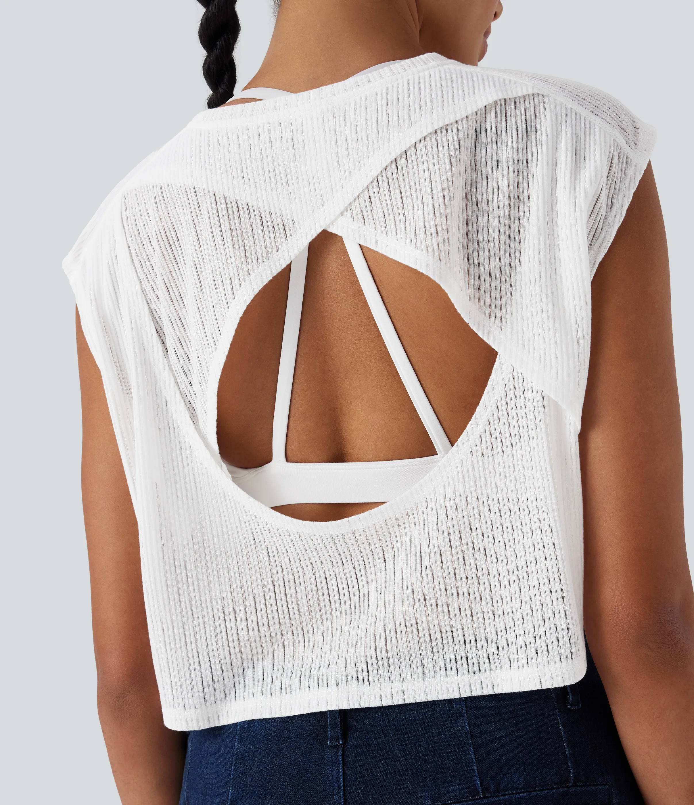 Halara Top casual con cuello redondo y manga corta - White - XL sold by Halara product image thumbnail 5