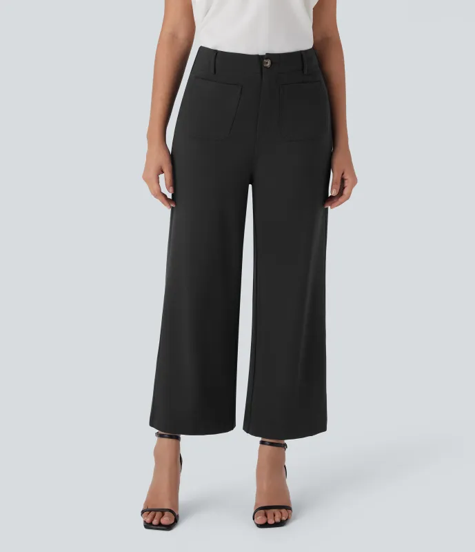 Halara Pantalón oficina tiro alto cremallera botón pierna ancha múltiple bolsillo - Black - XS(regular) made by Halara